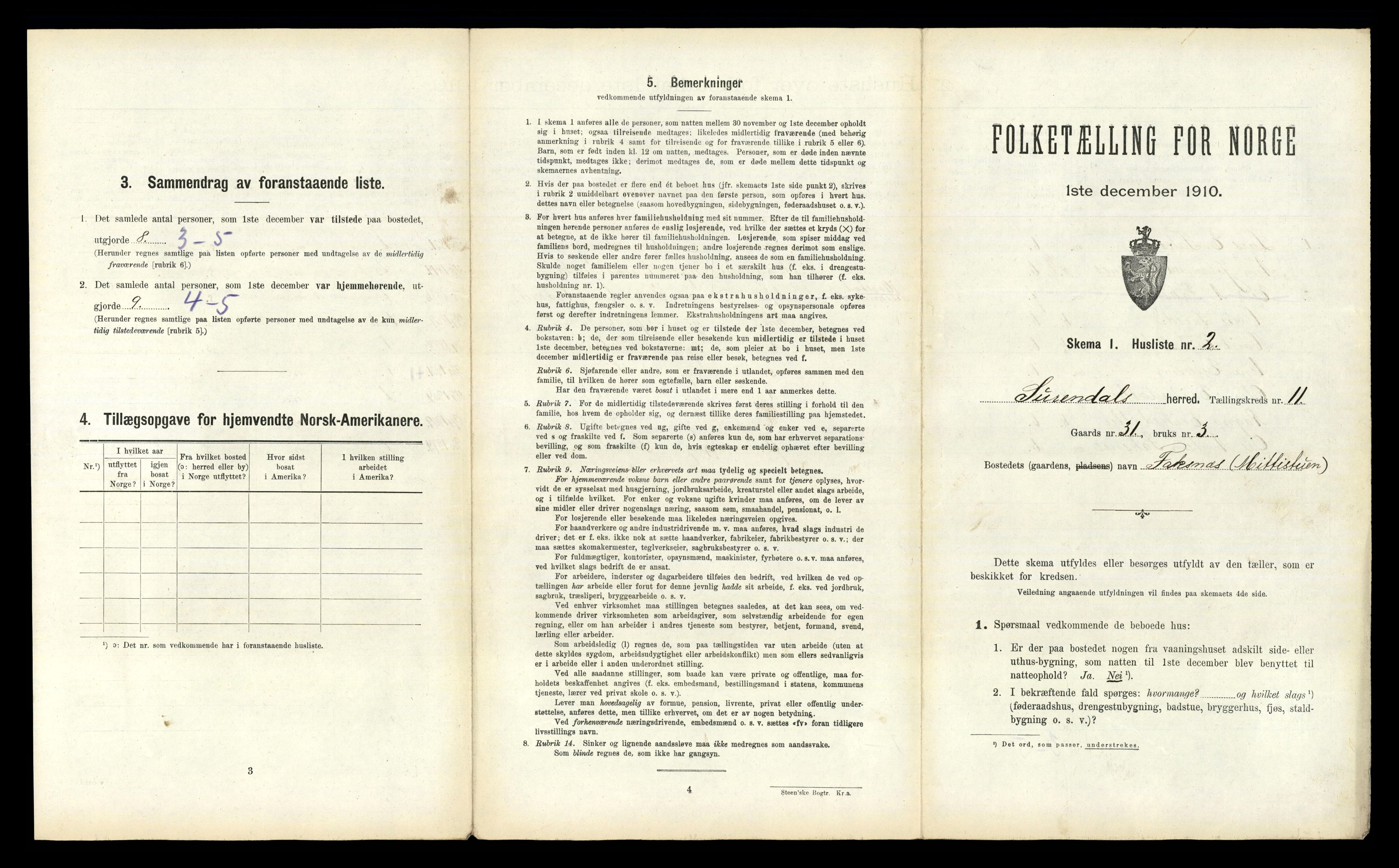 RA, 1910 census for Surnadal, 1910, p. 707