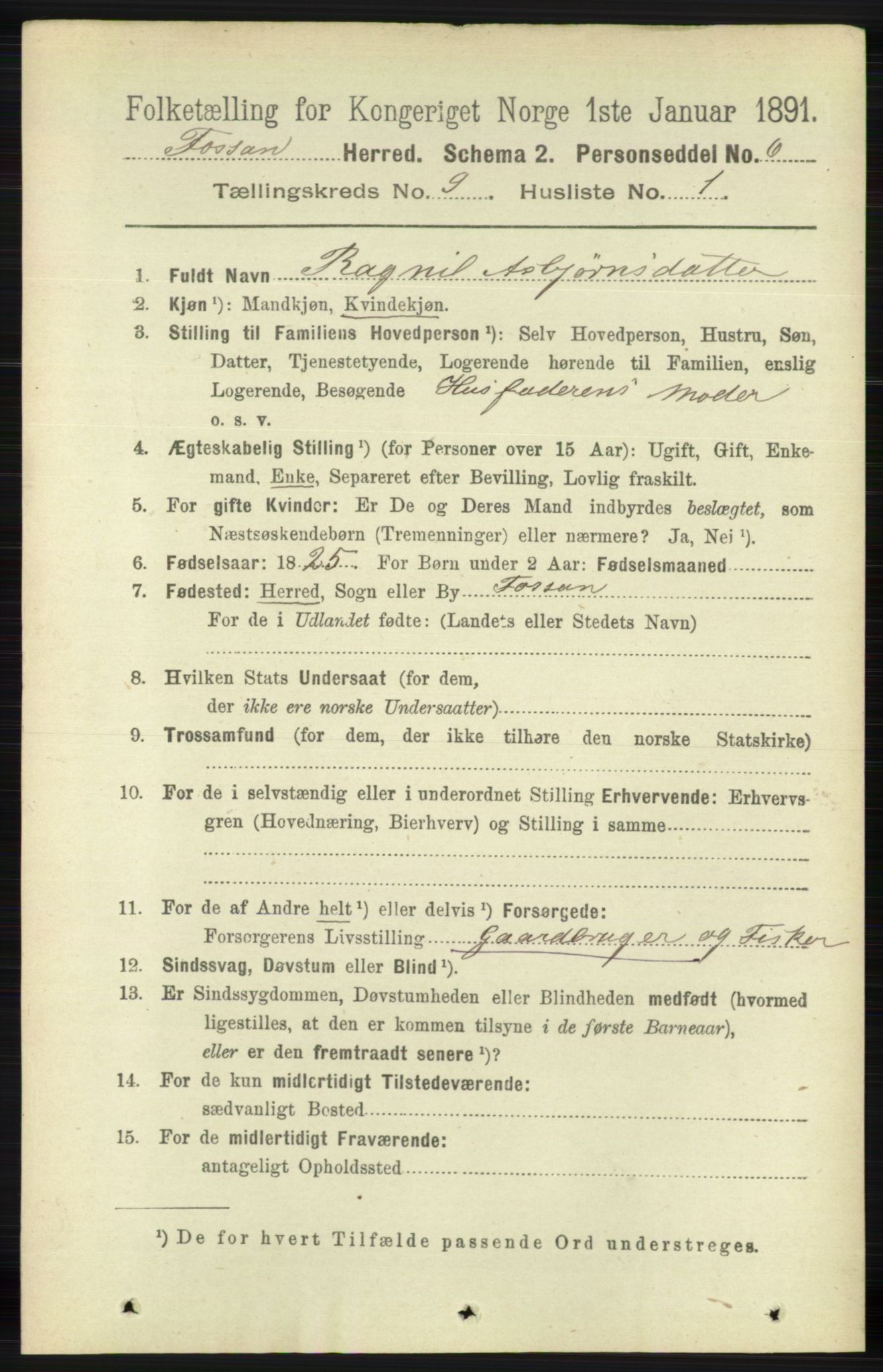 RA, 1891 census for 1129 Forsand, 1891, p. 1476