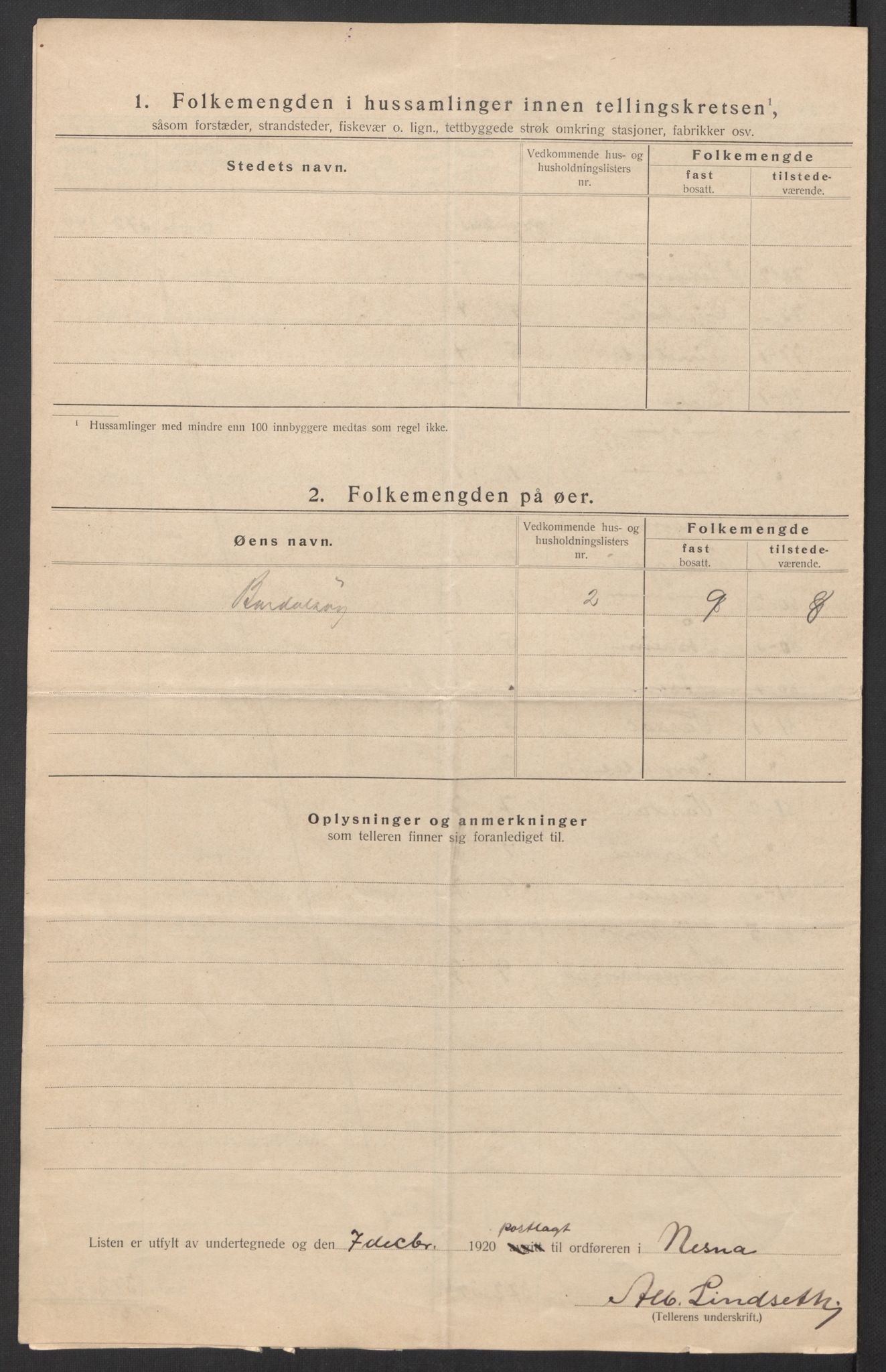 SAT, 1920 census for Nesna, 1920, p. 24