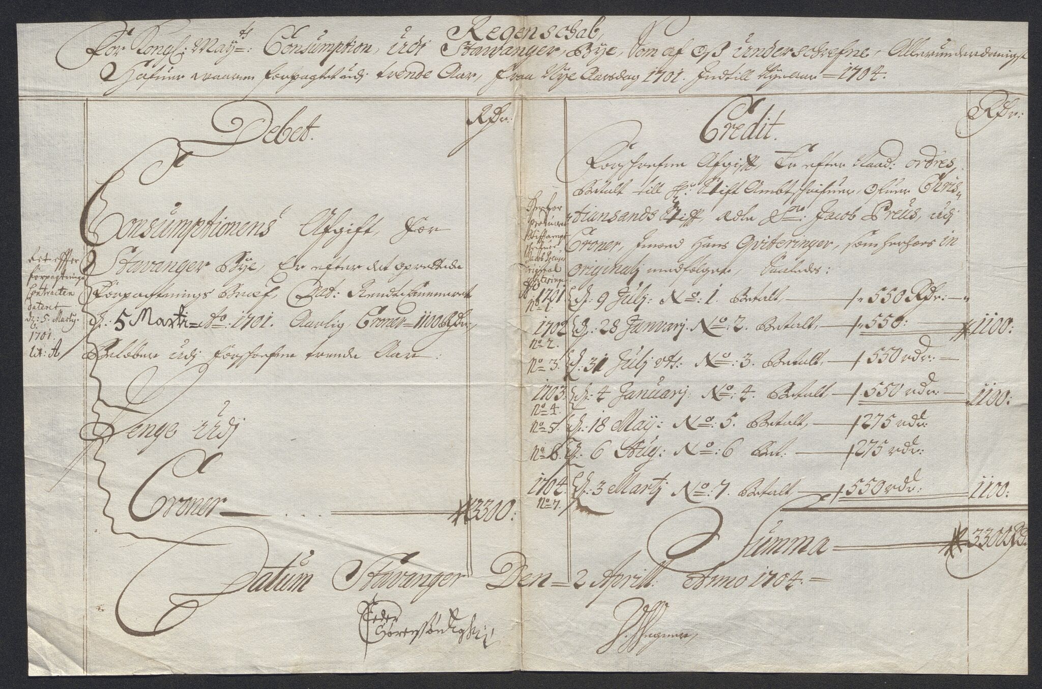 Rentekammeret inntil 1814, Reviderte regnskaper, Byregnskaper, RA/EA-4066/R/Ro/L0333: [O25] Konsumpsjonsregnskap, 1690-1704, p. 140