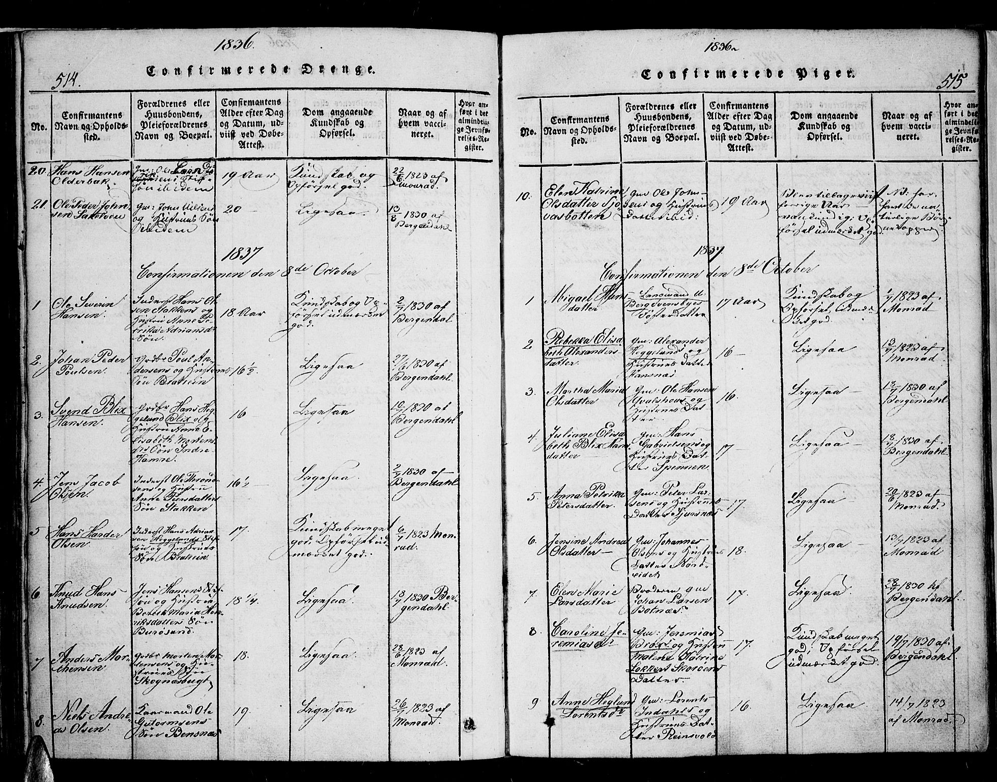 Karlsøy sokneprestembete, SATØ/S-1299/H/Ha/Haa/L0002kirke: Parish register (official) no. 2, 1823-1842, p. 514-515