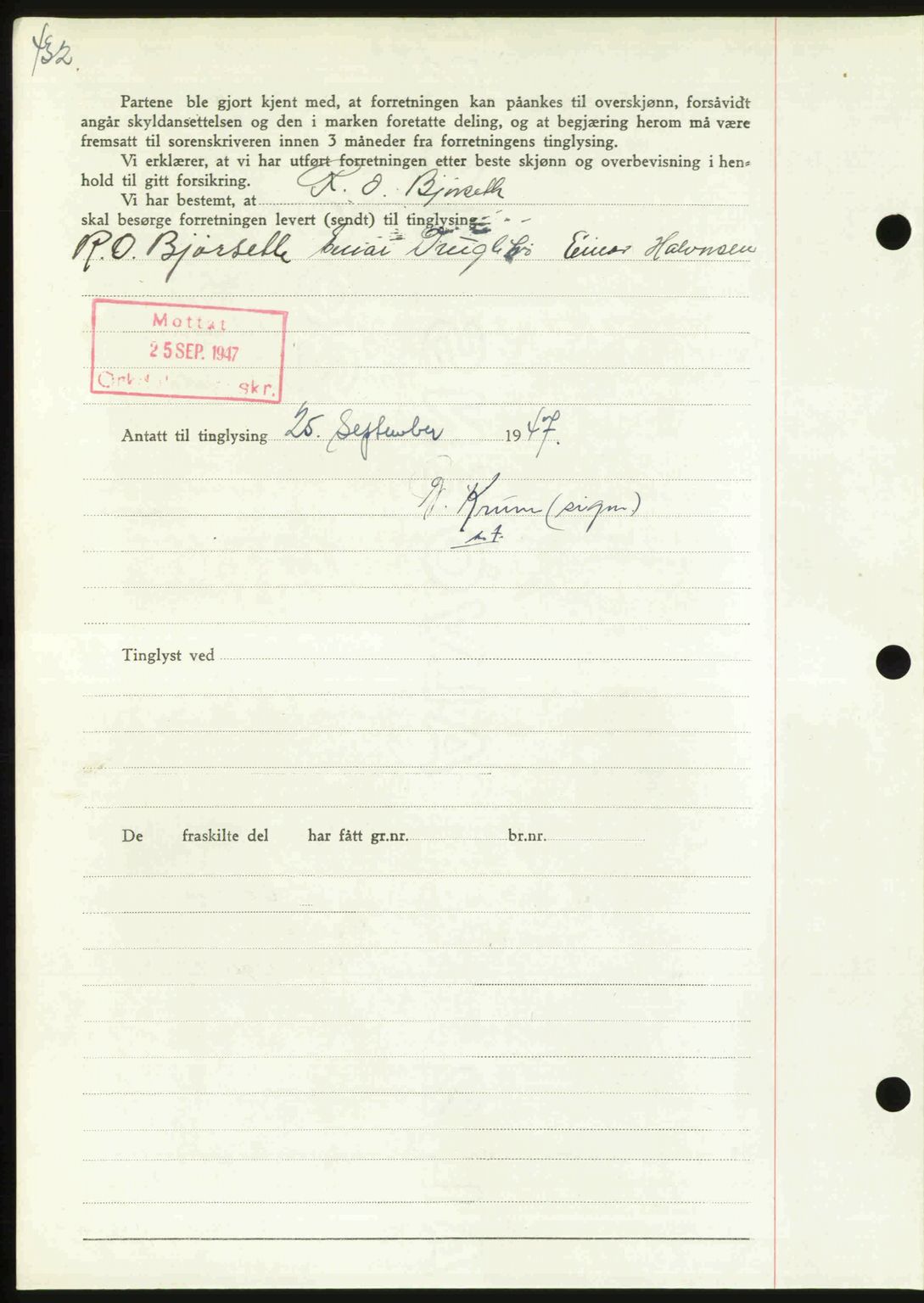 Orkdal sorenskriveri, SAT/A-4169/1/2/2C: Mortgage book no. A, 1947-1947, Diary no: : 1221/1947