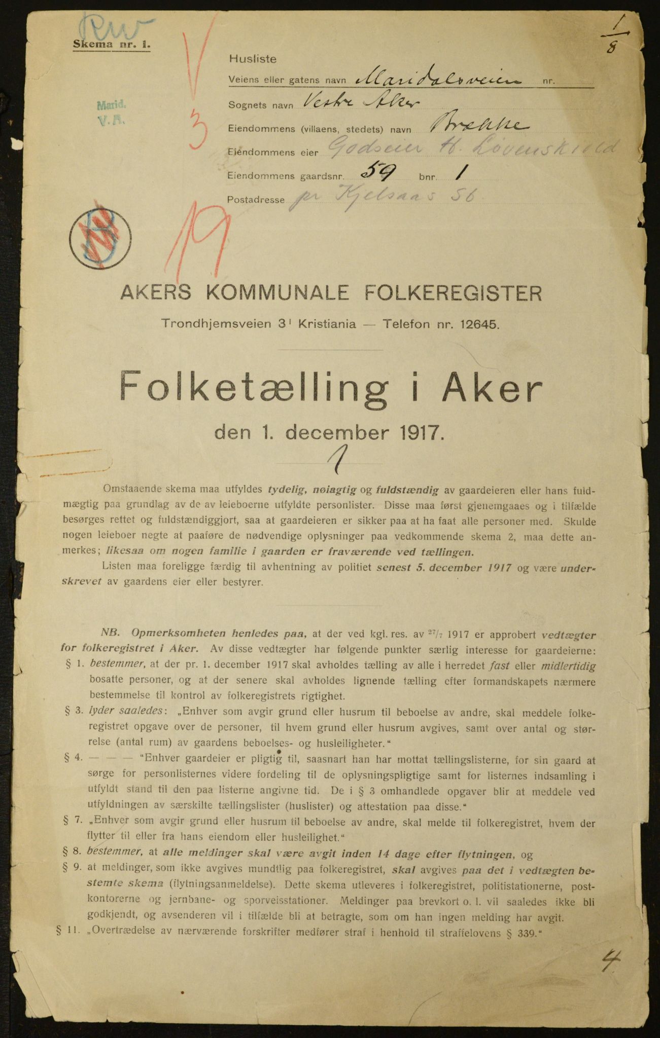OBA, Municipal Census 1917 for Aker, 1917, p. 11028