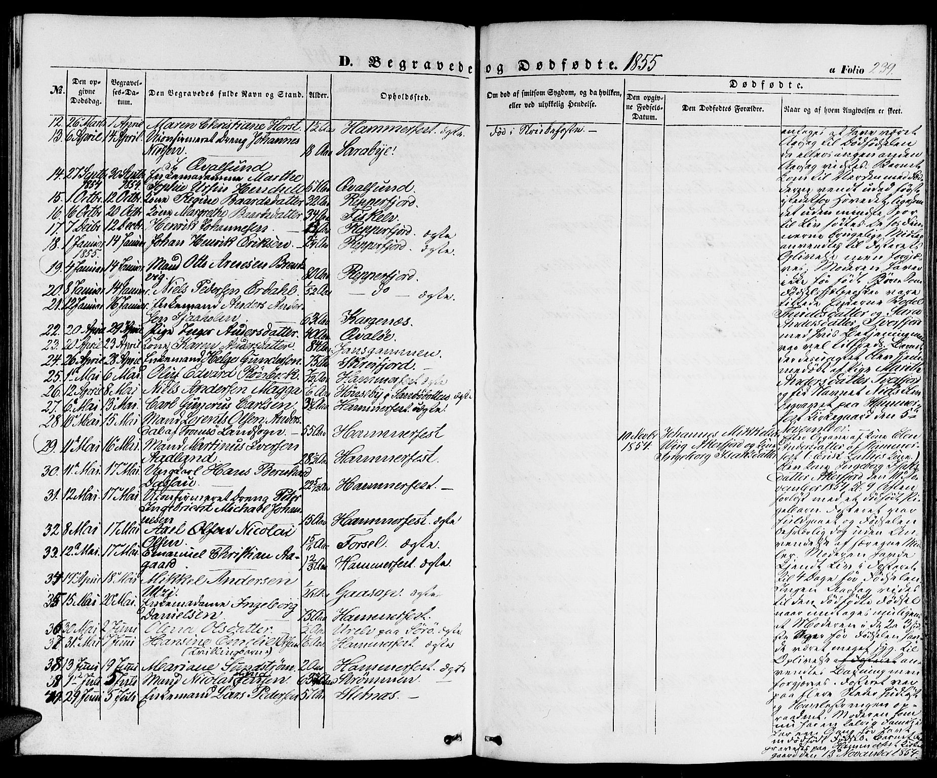 Hammerfest sokneprestkontor, AV/SATØ-S-1347/H/Hb/L0002.klokk: Parish register (copy) no. 2, 1851-1861, p. 239