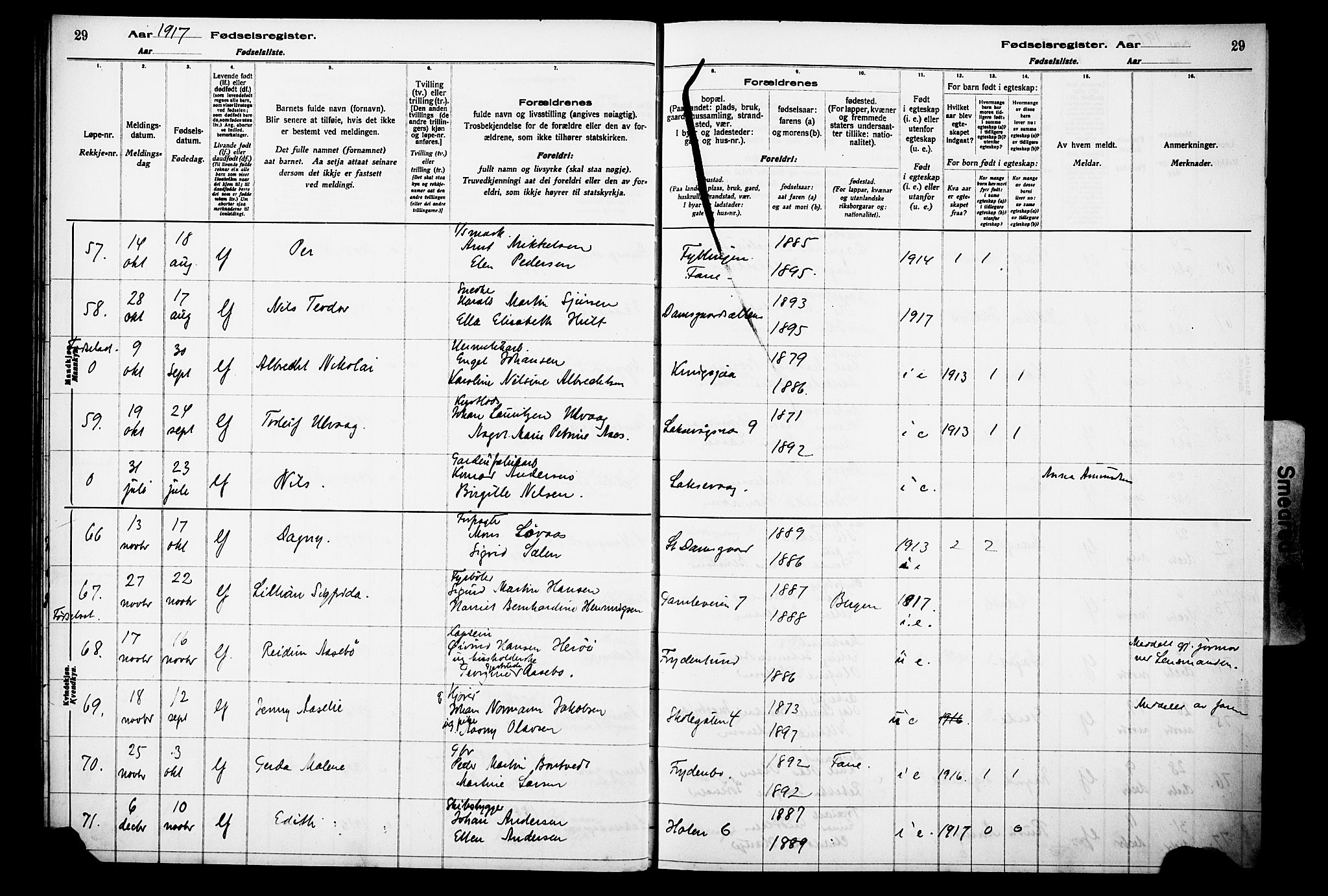 Laksevåg Sokneprestembete, AV/SAB-A-76501/I/Id/L00A1: Birth register no. A 1, 1916-1926, p. 29