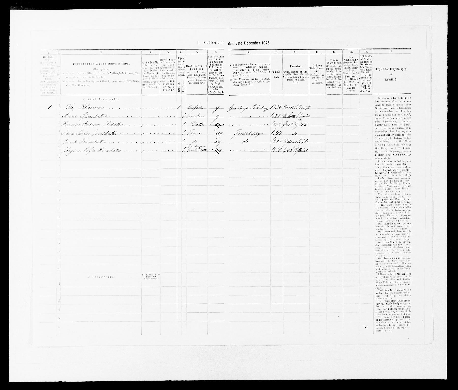 SAB, 1875 census for 1413P Hyllestad, 1875, p. 120