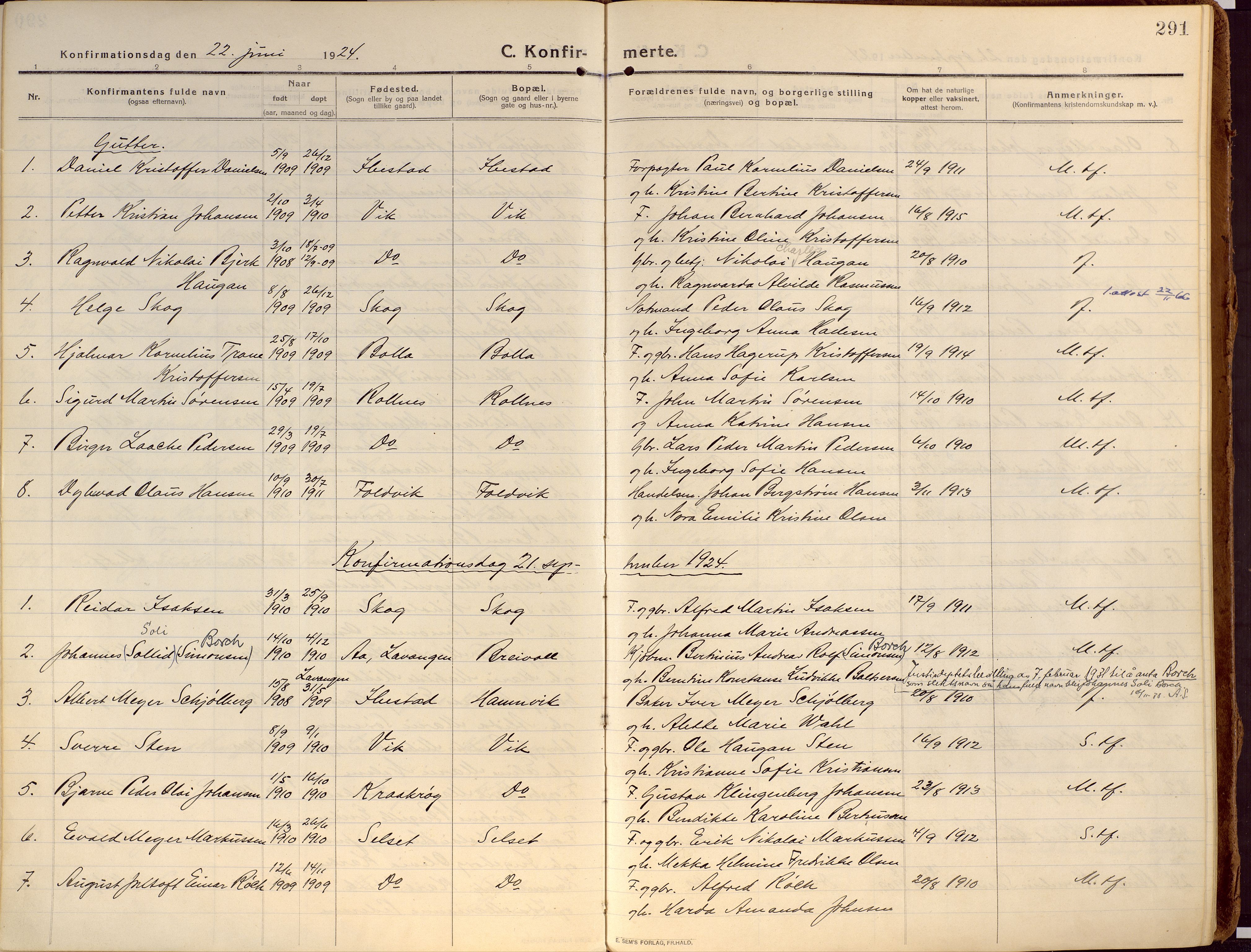 Ibestad sokneprestembete, AV/SATØ-S-0077/H/Ha/Haa/L0018kirke: Parish register (official) no. 18, 1915-1929, p. 291