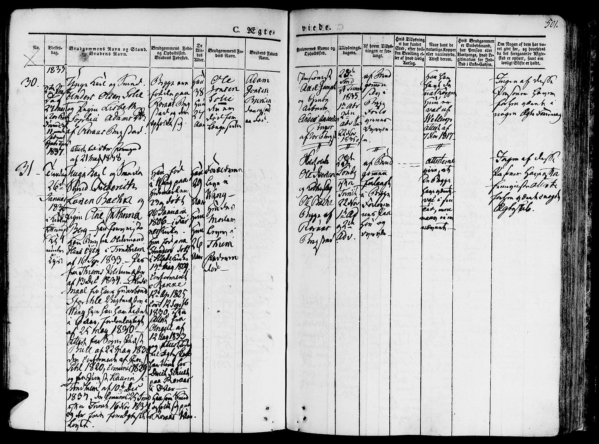 Ministerialprotokoller, klokkerbøker og fødselsregistre - Sør-Trøndelag, AV/SAT-A-1456/681/L0930: Parish register (official) no. 681A08, 1829-1844, p. 501