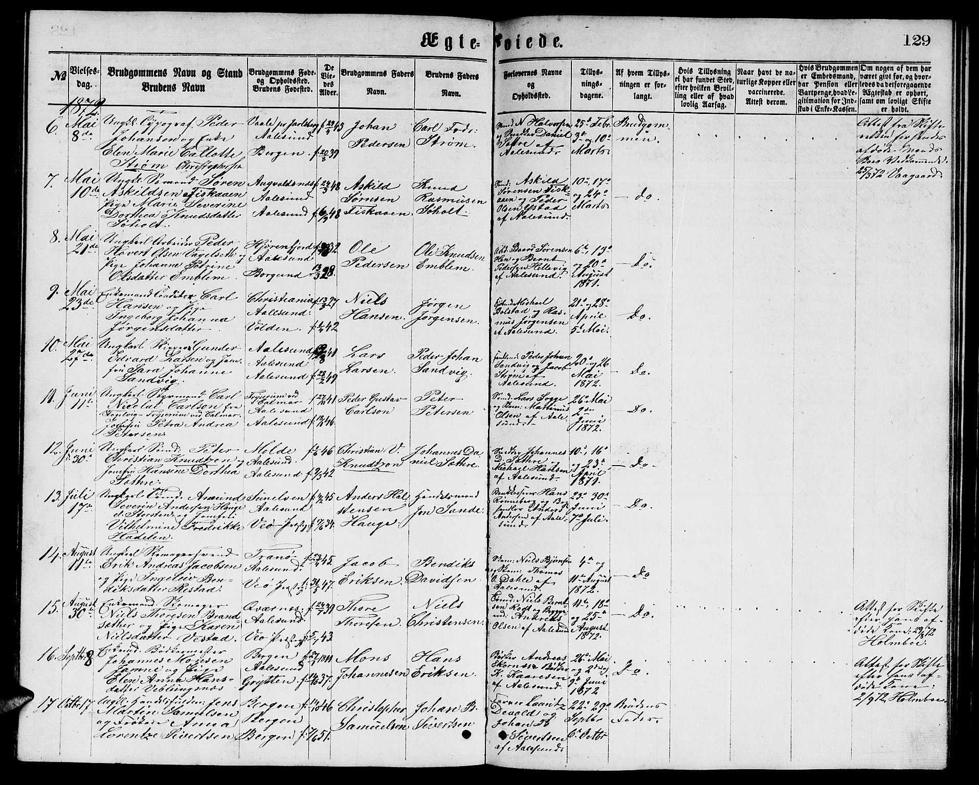 Ministerialprotokoller, klokkerbøker og fødselsregistre - Møre og Romsdal, AV/SAT-A-1454/529/L0465: Parish register (copy) no. 529C02, 1868-1877, p. 129