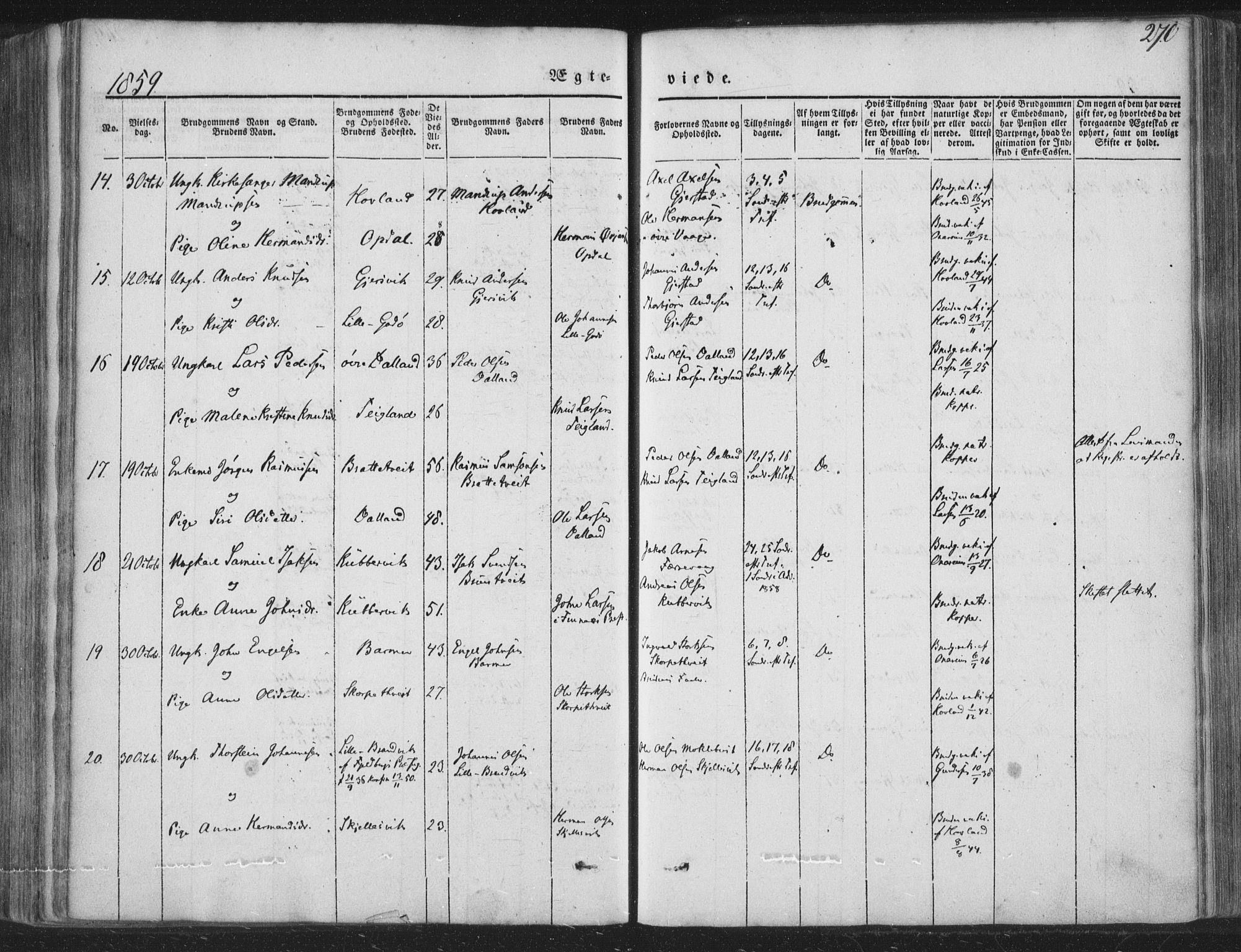 Tysnes sokneprestembete, SAB/A-78601/H/Haa: Parish register (official) no. A 10, 1848-1859, p. 270