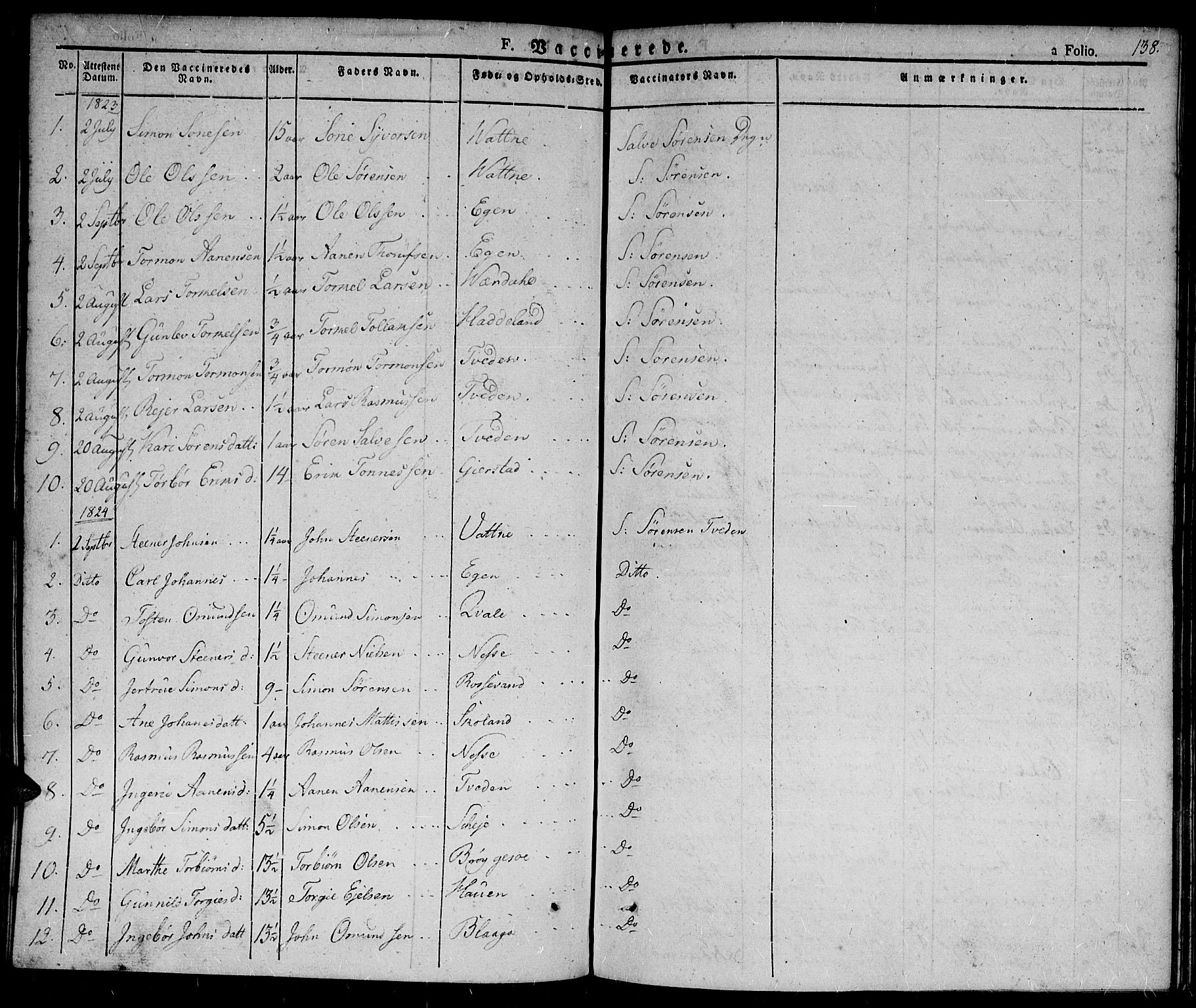 Hægebostad sokneprestkontor, SAK/1111-0024/F/Fa/Fab/L0001: Parish register (official) no. A 1, 1823-1867, p. 138