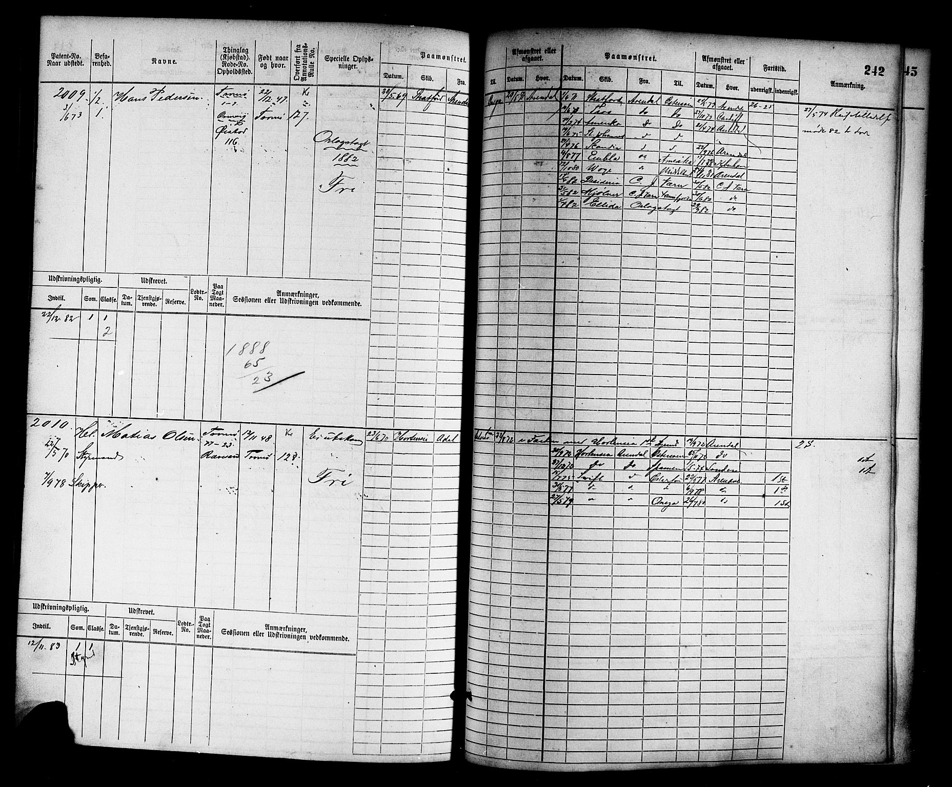 Arendal mønstringskrets, AV/SAK-2031-0012/F/Fb/L0012: Hovedrulle nr 1529-2290, S-10, 1868-1885, p. 252