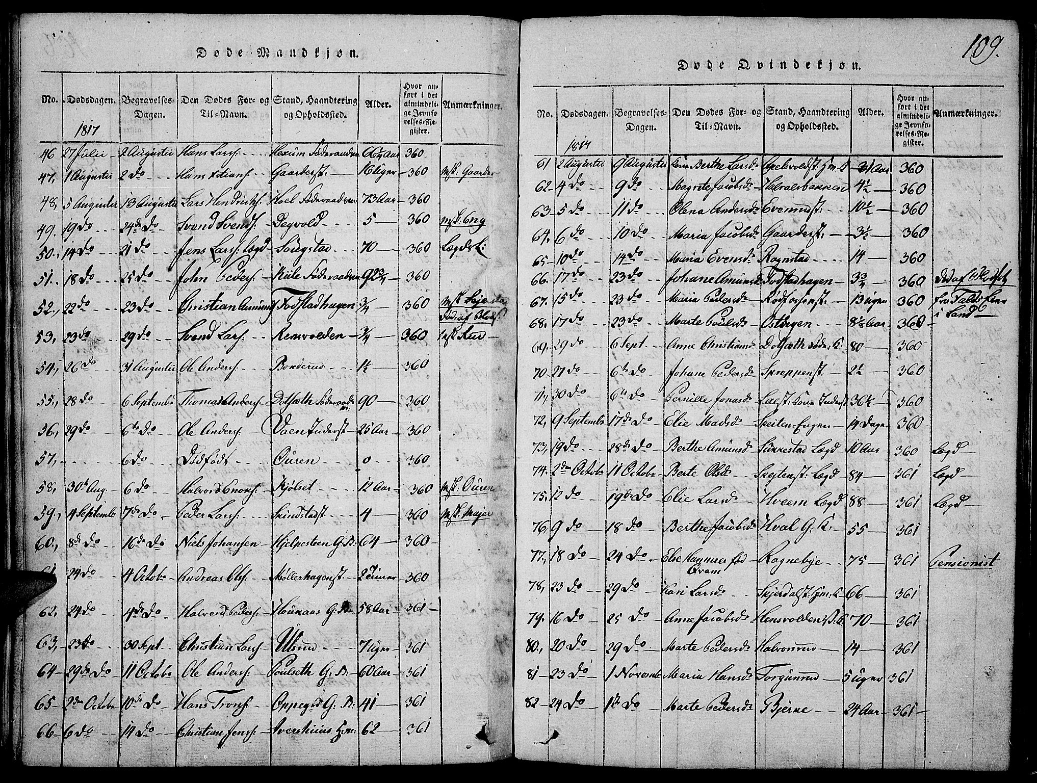 Toten prestekontor, AV/SAH-PREST-102/H/Ha/Haa/L0009: Parish register (official) no. 9, 1814-1820, p. 109