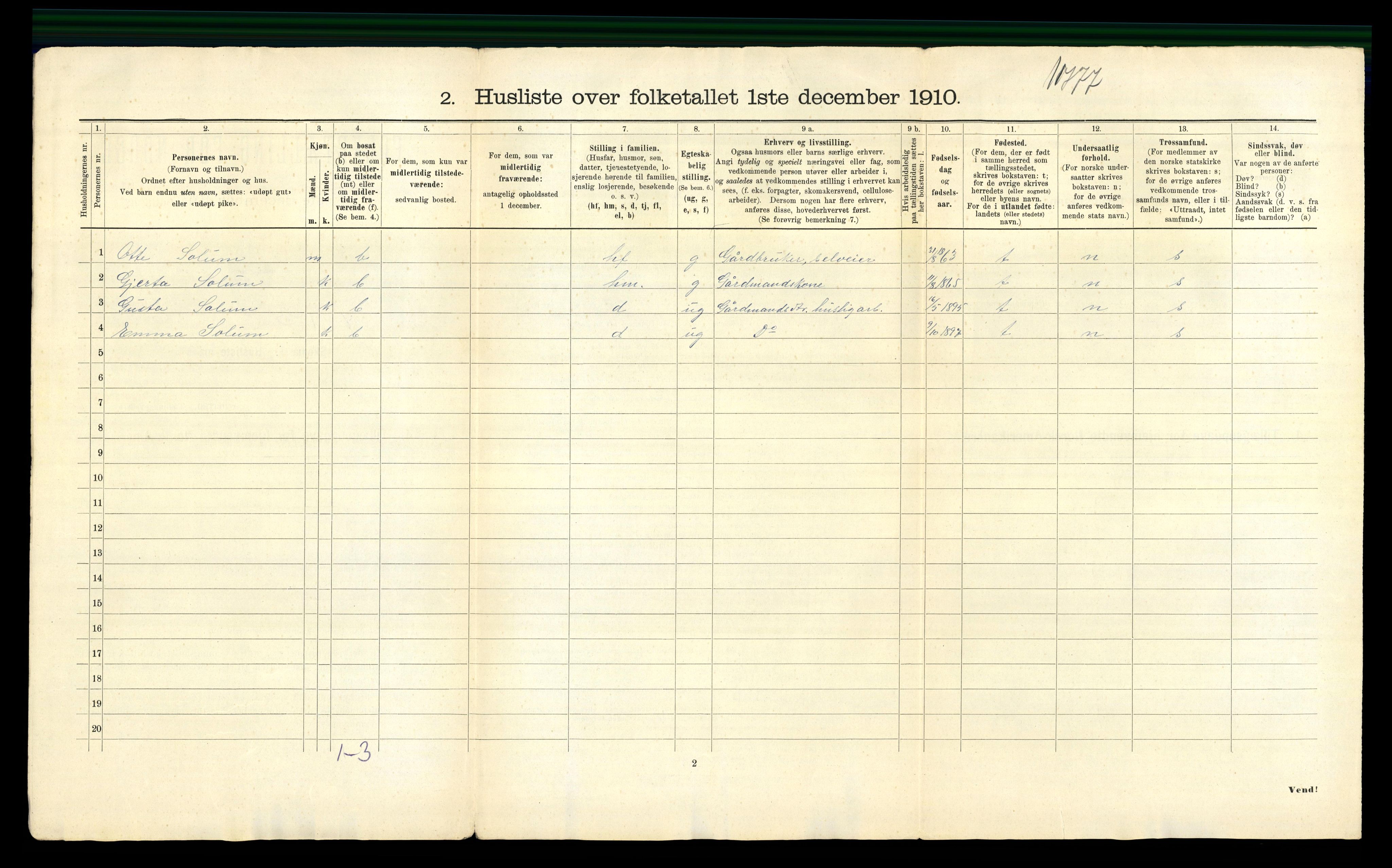 RA, 1910 census for Overhalla, 1910, p. 32