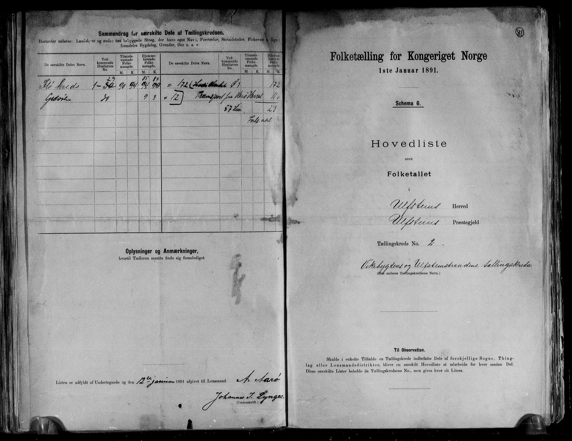 RA, 1891 census for 1516 Ulstein, 1891, p. 6