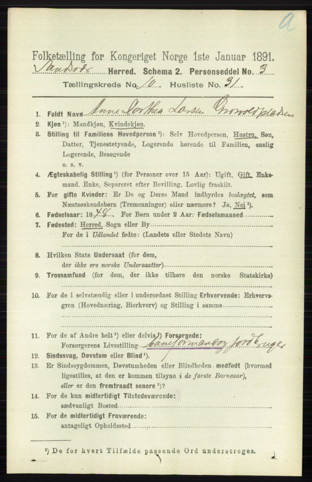 RA, 1891 census for 0629 Sandsvær, 1891, p. 5097
