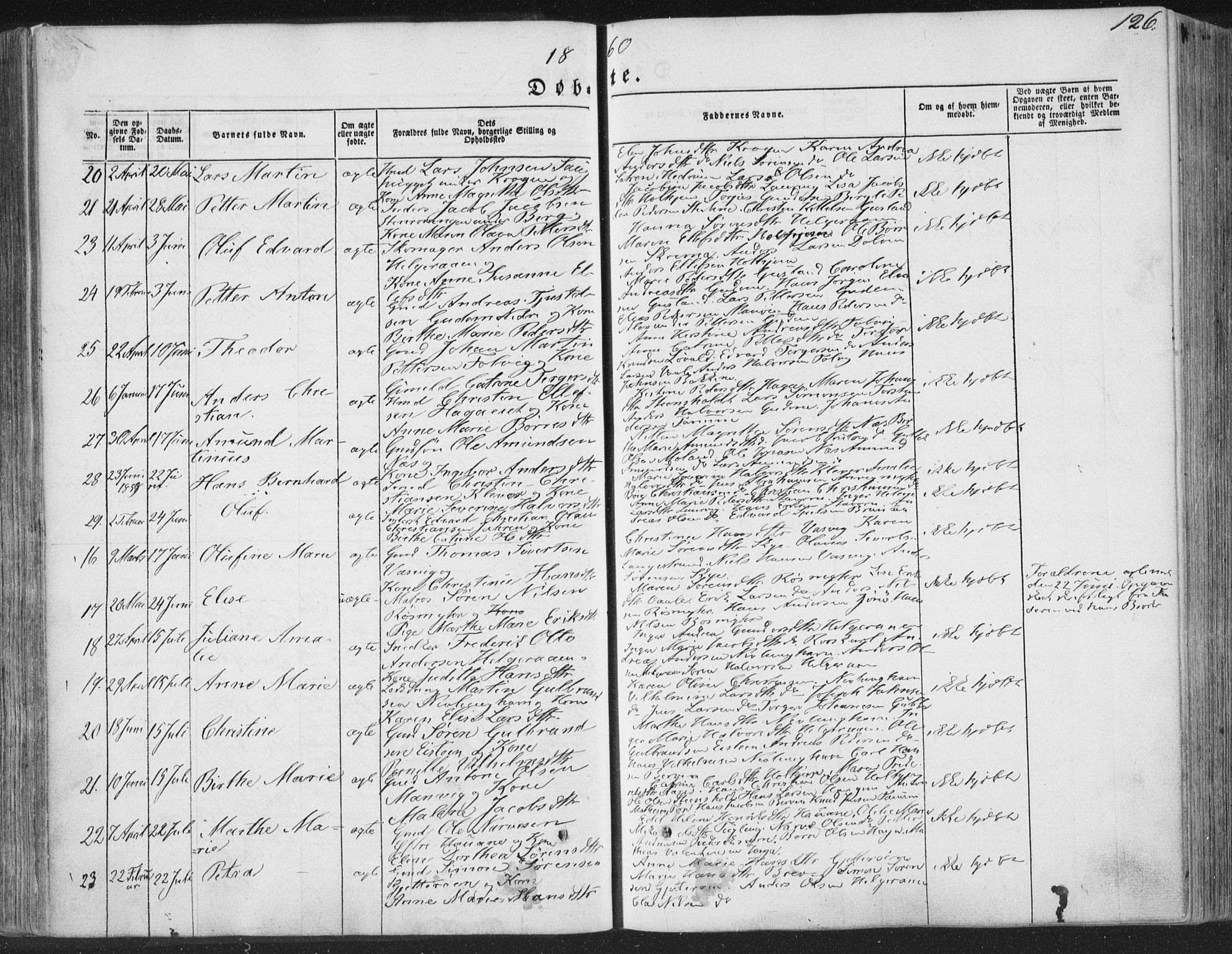 Brunlanes kirkebøker, AV/SAKO-A-342/F/Fa/L0004: Parish register (official) no. I 4, 1846-1862, p. 126