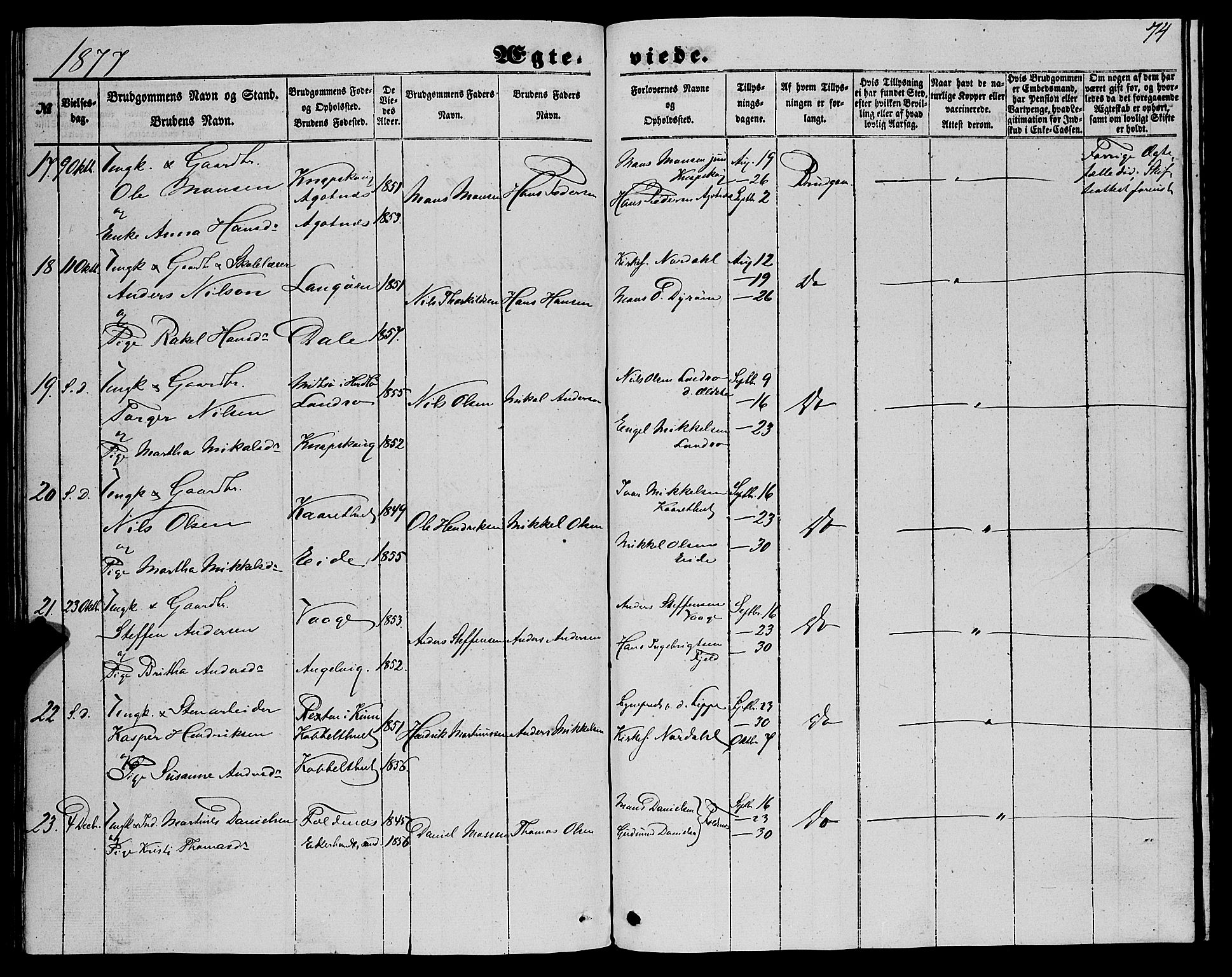Fjell sokneprestembete, SAB/A-75301/H/Haa: Parish register (official) no. A 6, 1849-1877, p. 74