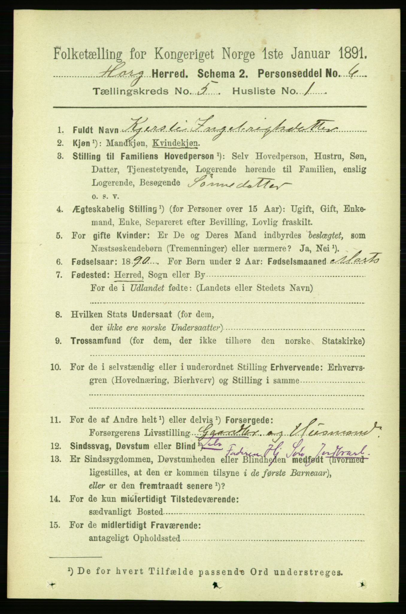 RA, 1891 census for 1650 Horg, 1891, p. 1930