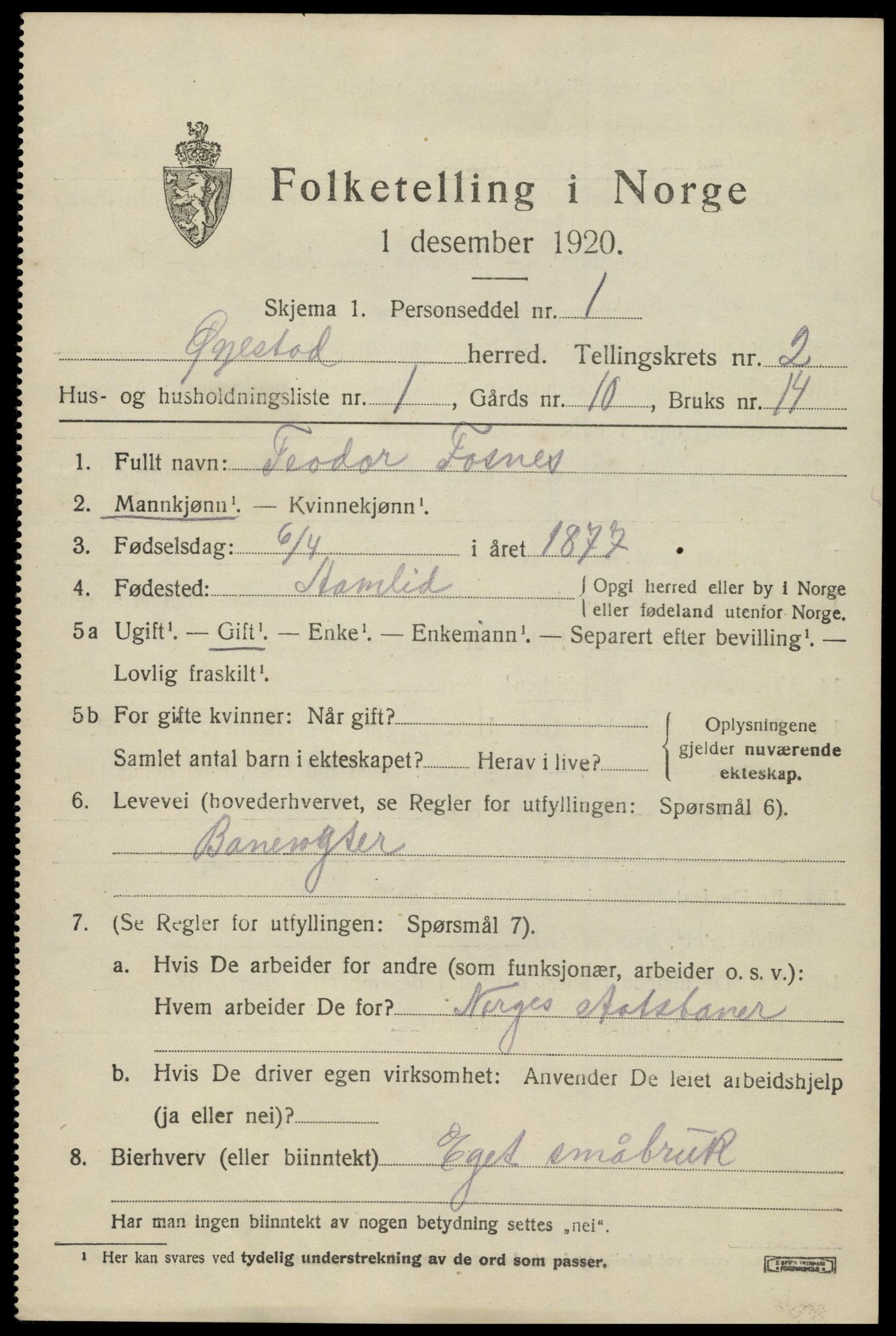 SAK, 1920 census for Øyestad, 1920, p. 2238