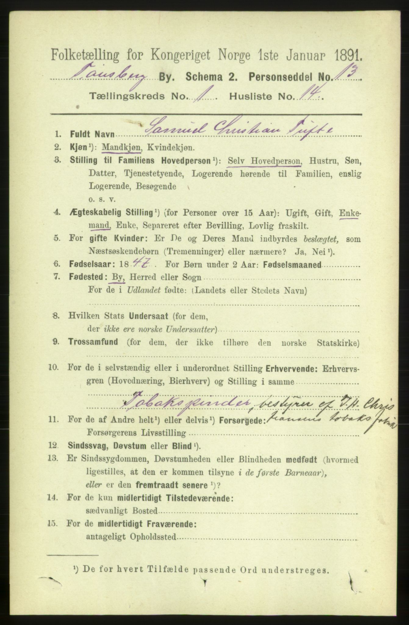 RA, 1891 census for 0705 Tønsberg, 1891, p. 1431