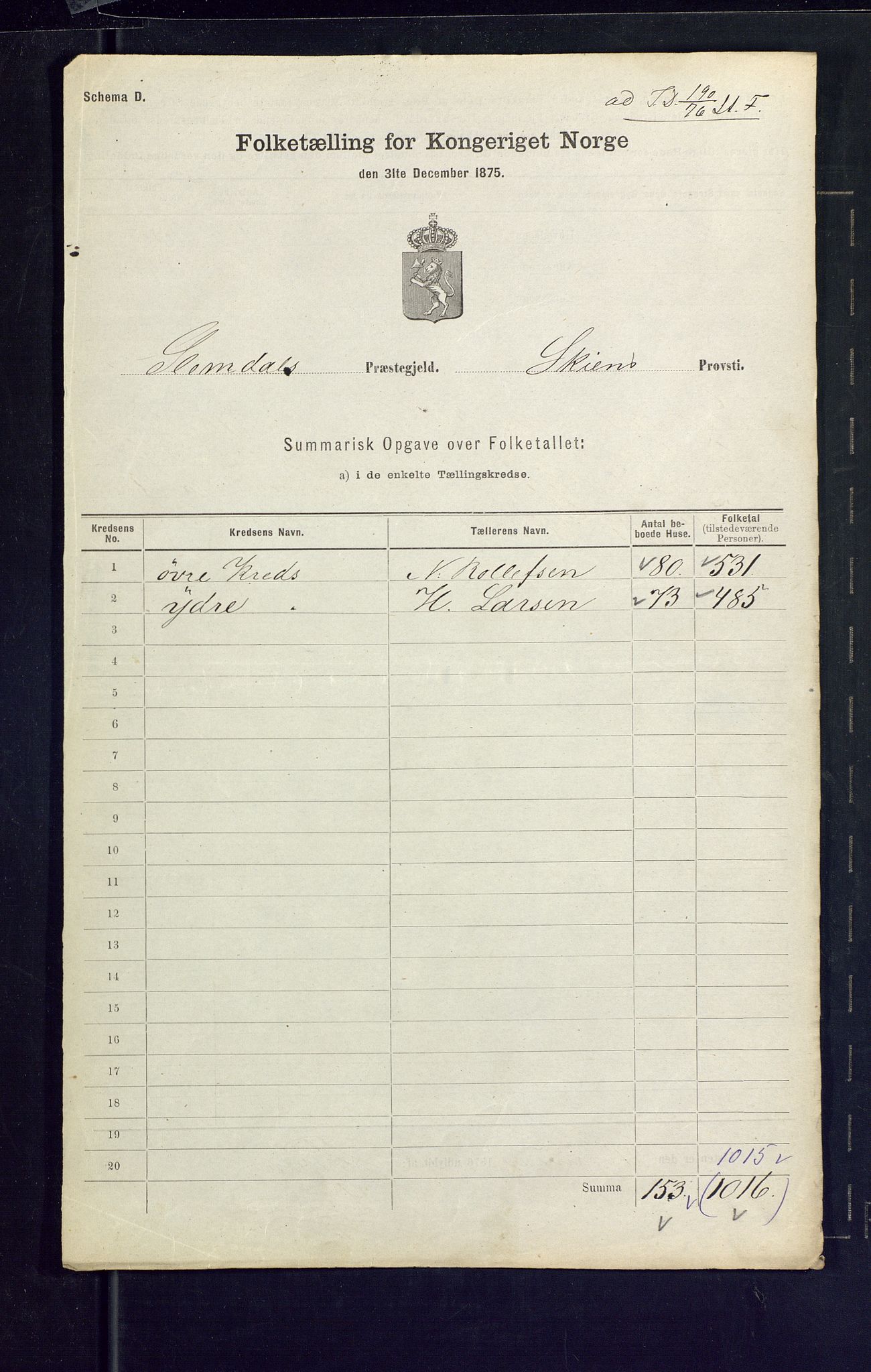 SAKO, 1875 census for 0811P Slemdal, 1875, p. 12