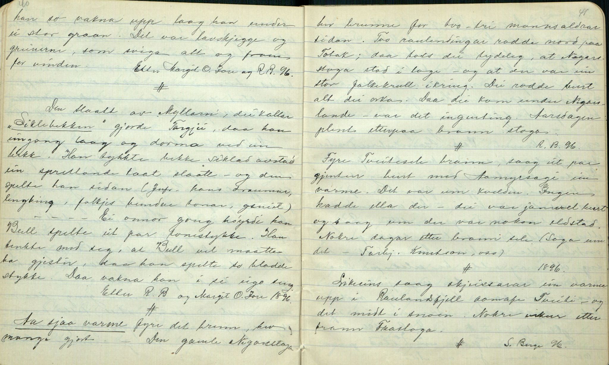 Rikard Berge, TEMU/TGM-A-1003/F/L0001/0005: 001-030 Innholdslister / 2. Erindringer om merkelige begivenheter, slegter, personligheder, 1900, p. 40-41