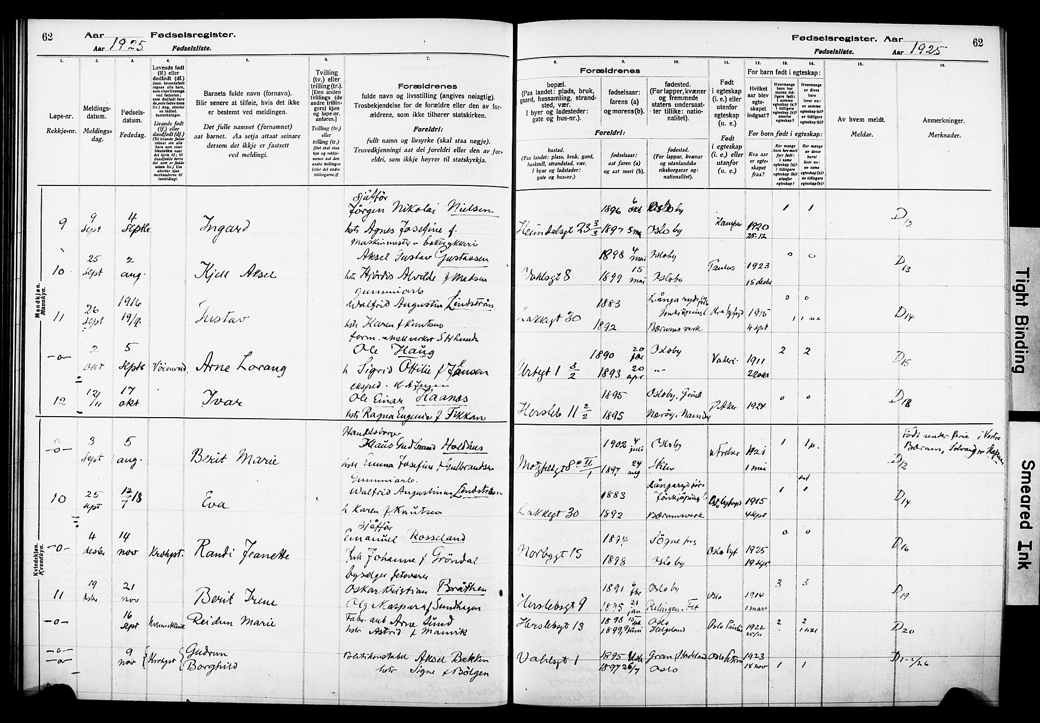 Wexel prestekontor Kirkebøker, SAO/A-10879/J/L0001: Birth register no. 1, 1916-1930, p. 62