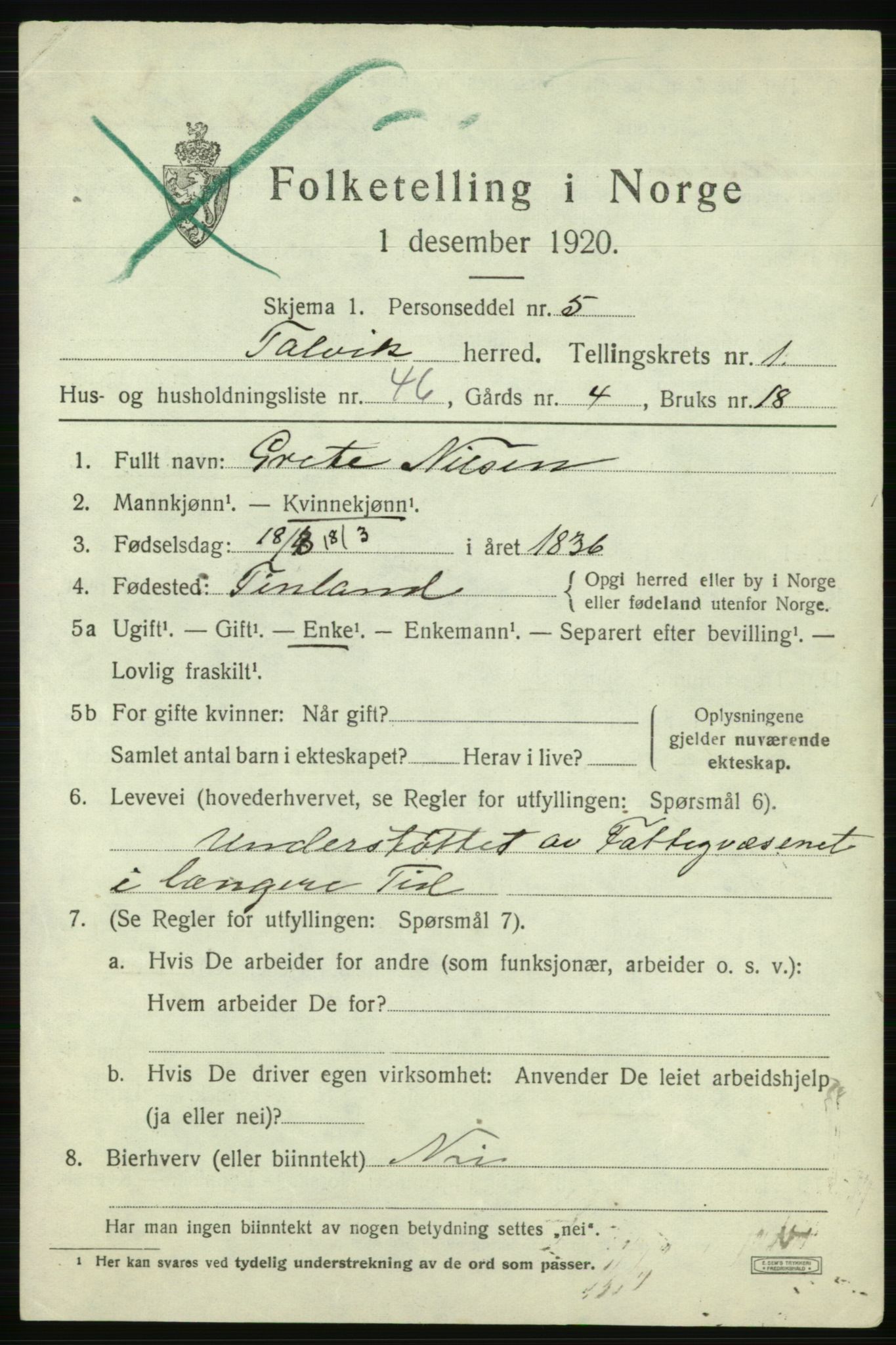 SATØ, 1920 census for Talvik, 1920, p. 1522