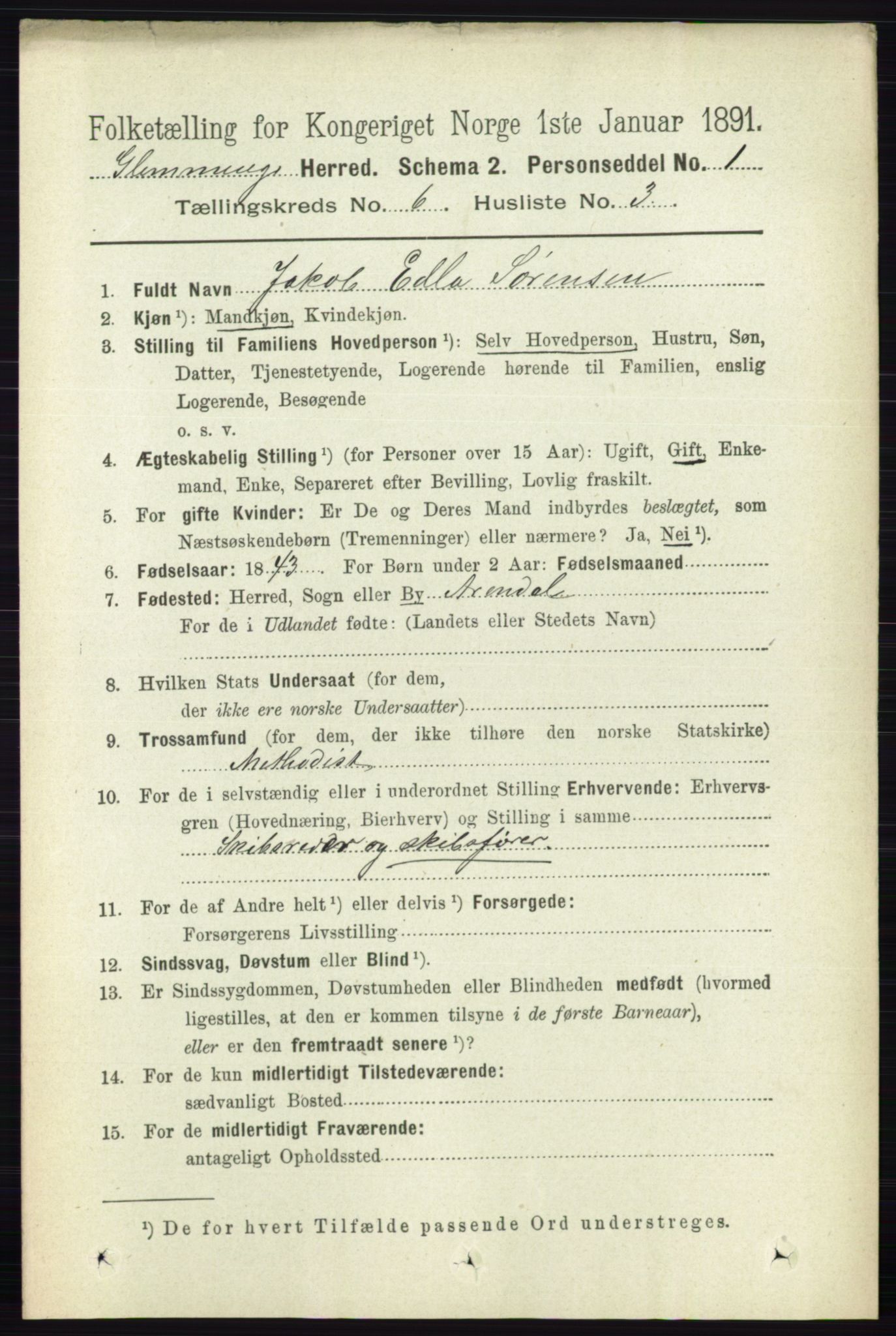 RA, 1891 census for 0132 Glemmen, 1891, p. 7519