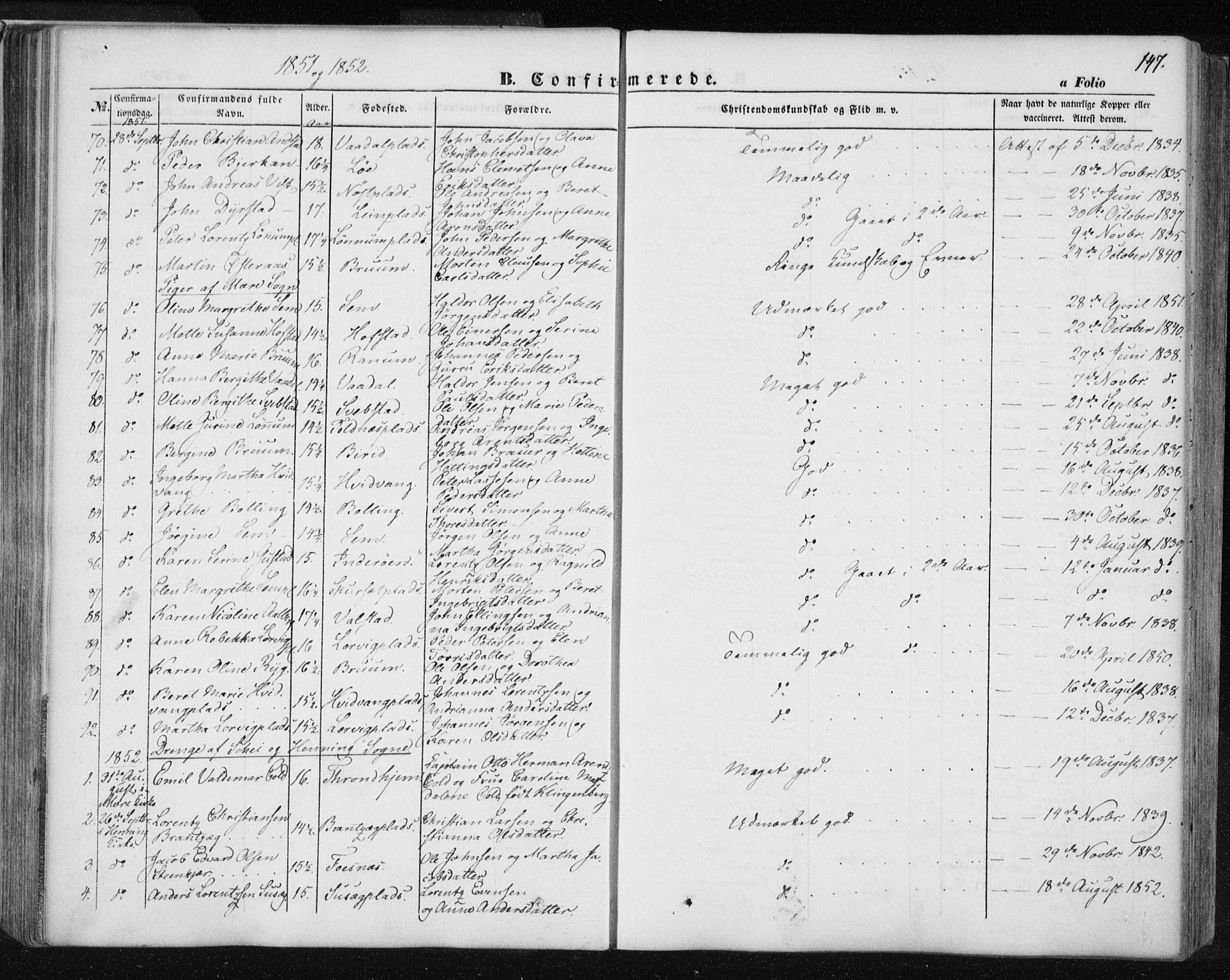 Ministerialprotokoller, klokkerbøker og fødselsregistre - Nord-Trøndelag, SAT/A-1458/735/L0342: Parish register (official) no. 735A07 /1, 1849-1862, p. 147