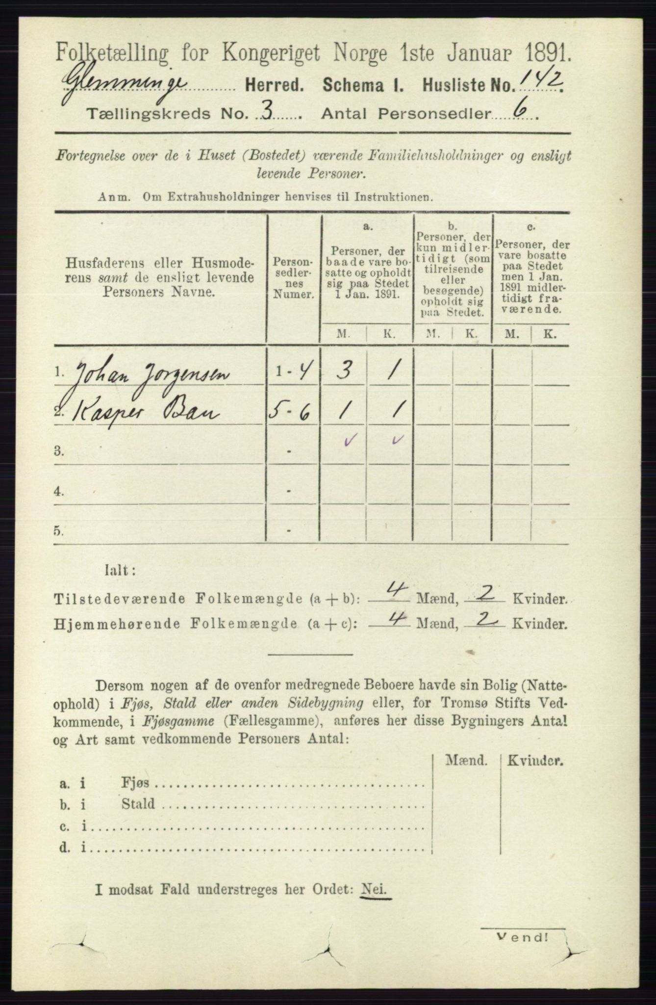 RA, 1891 census for 0132 Glemmen, 1891, p. 1937