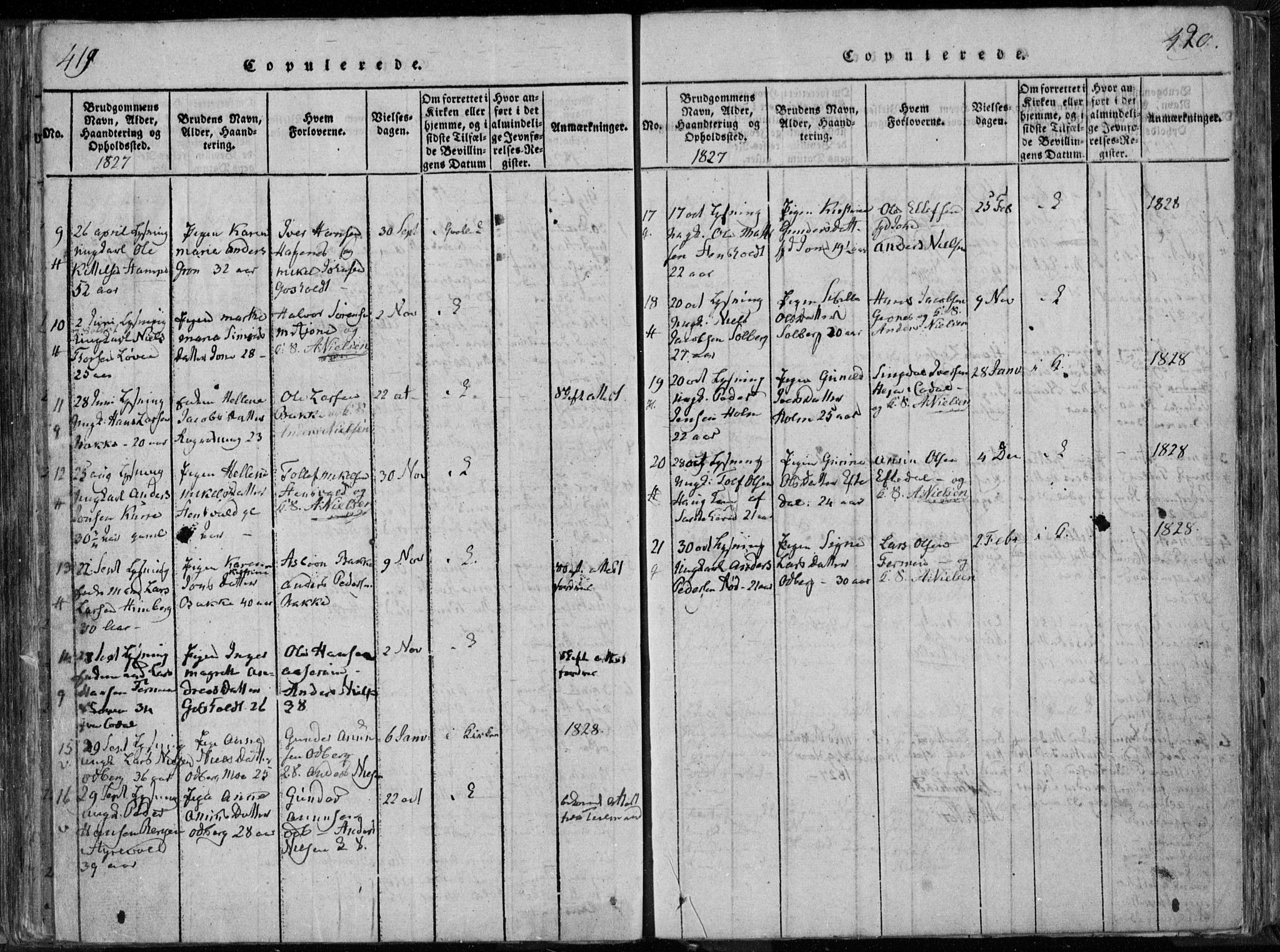 Hedrum kirkebøker, AV/SAKO-A-344/F/Fa/L0004: Parish register (official) no. I 4, 1817-1835, p. 419-420