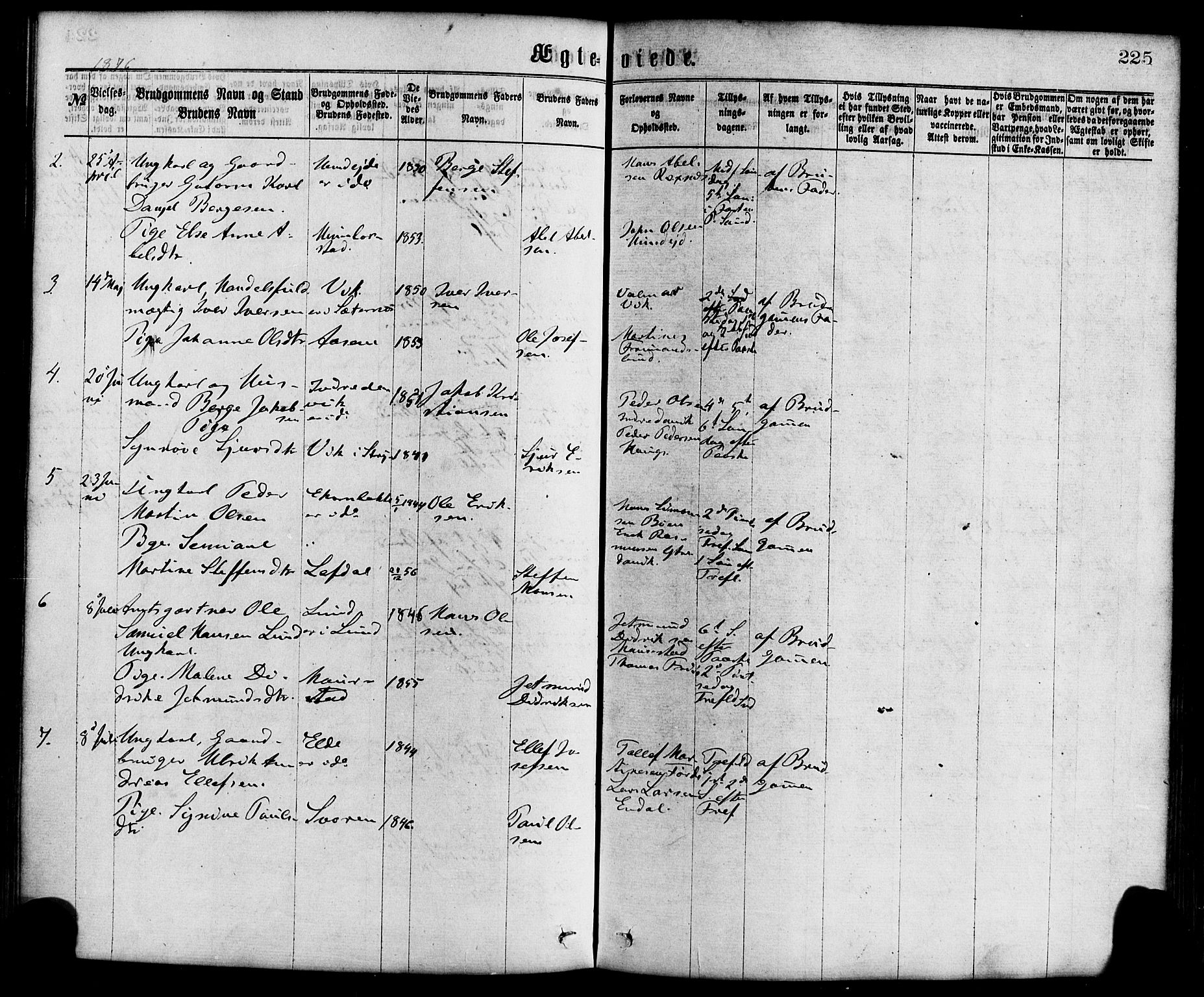 Davik sokneprestembete, SAB/A-79701/H/Haa/Haaa/L0006: Parish register (official) no. A 6, 1867-1881, p. 225