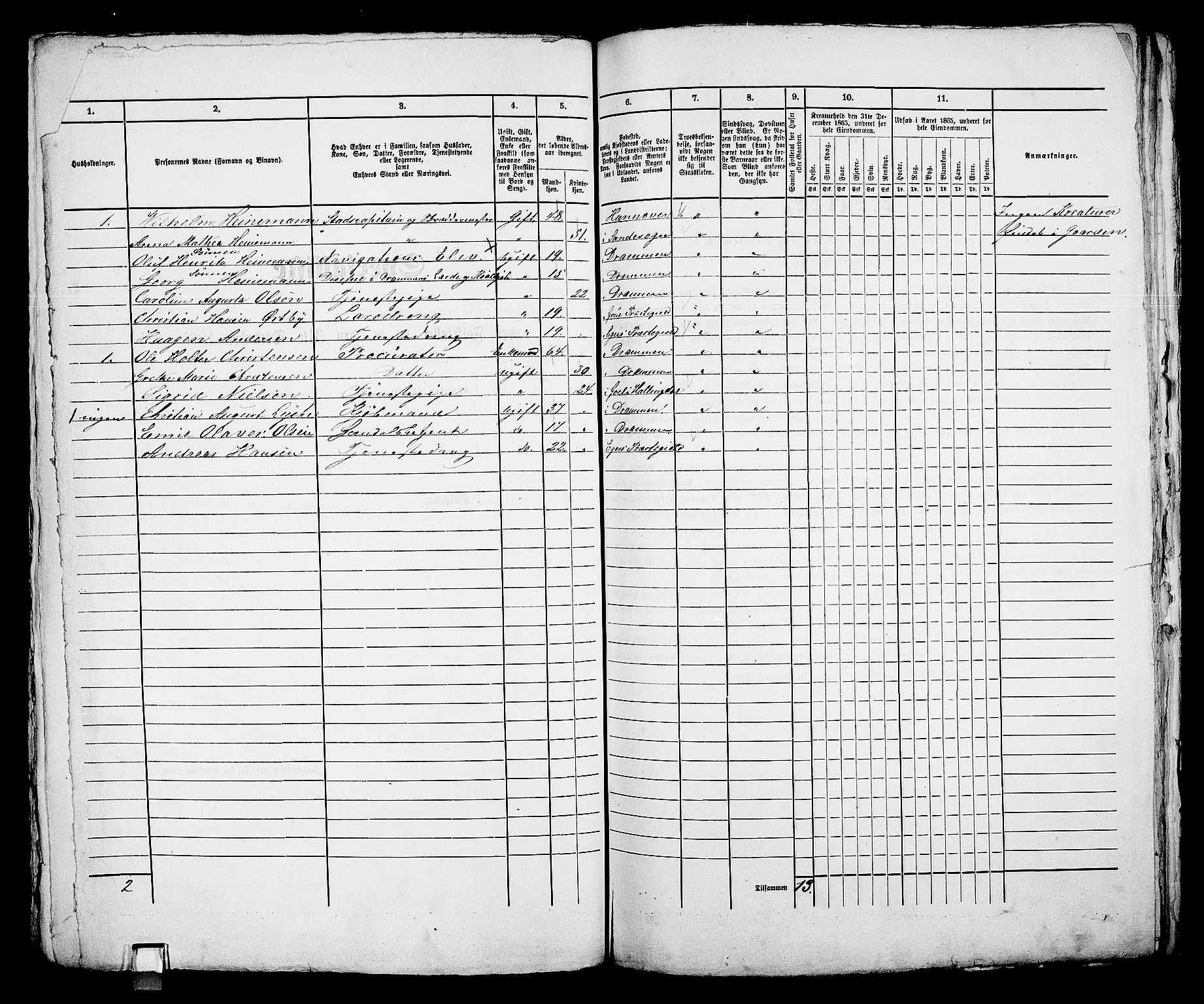 RA, 1865 census for Bragernes in Drammen, 1865, p. 389