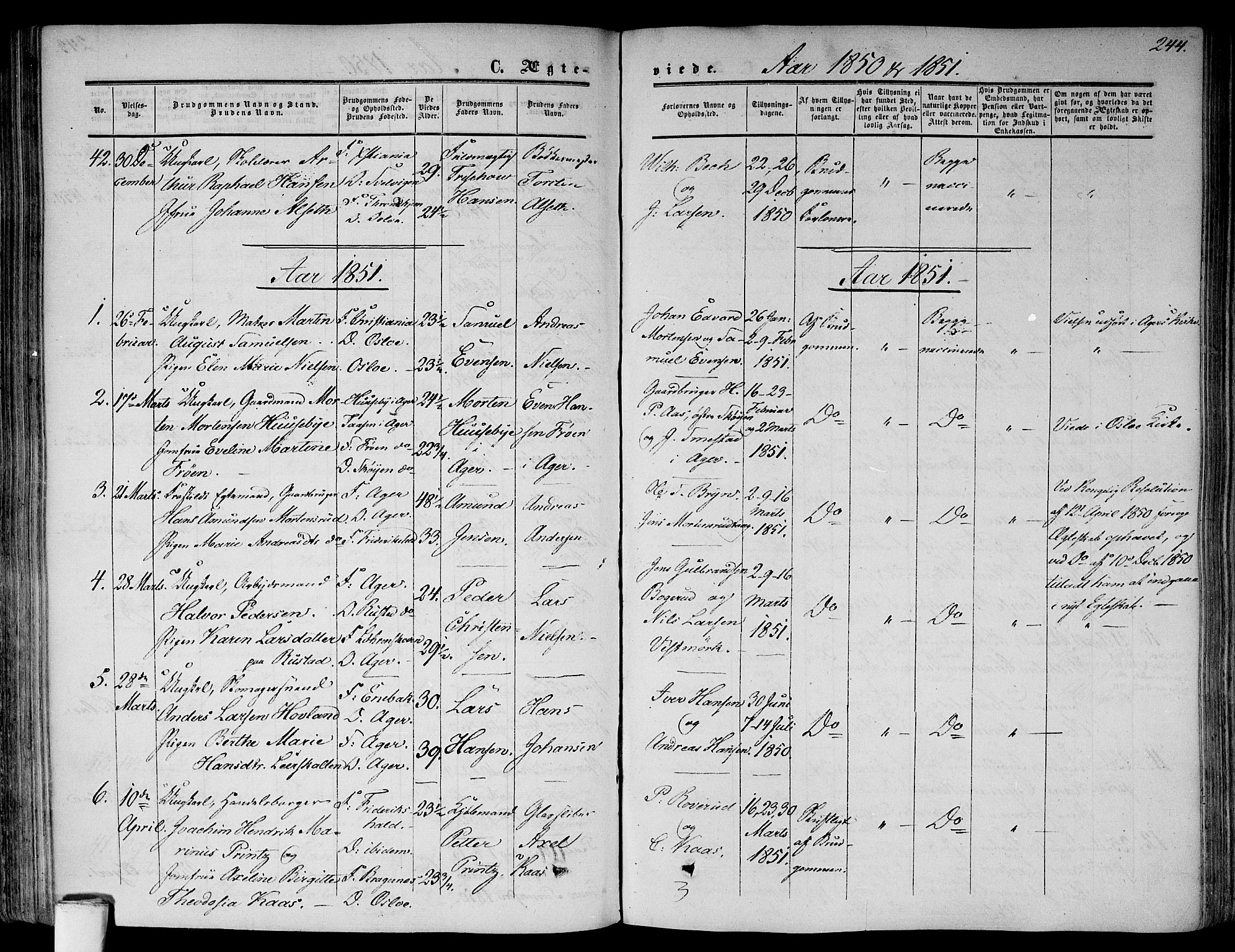 Gamlebyen prestekontor Kirkebøker, AV/SAO-A-10884/F/Fa/L0004: Parish register (official) no. 4, 1850-1857, p. 244