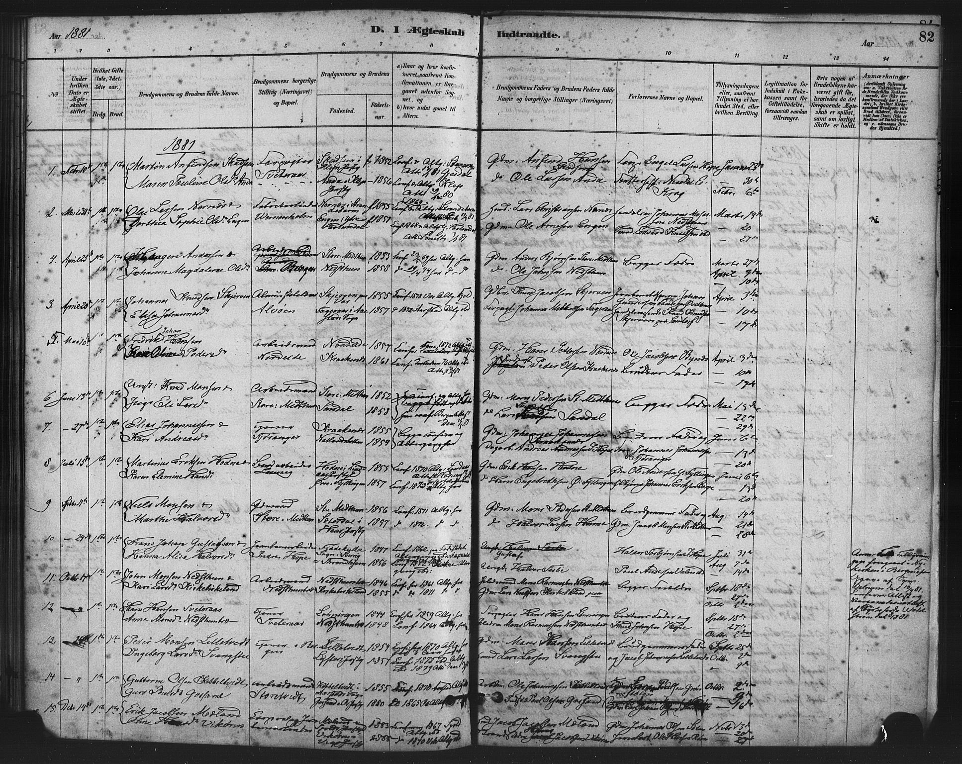 Fana Sokneprestembete, SAB/A-75101/H/Haa/Haai/L0001: Parish register (official) no. I 1, 1878-1888, p. 82