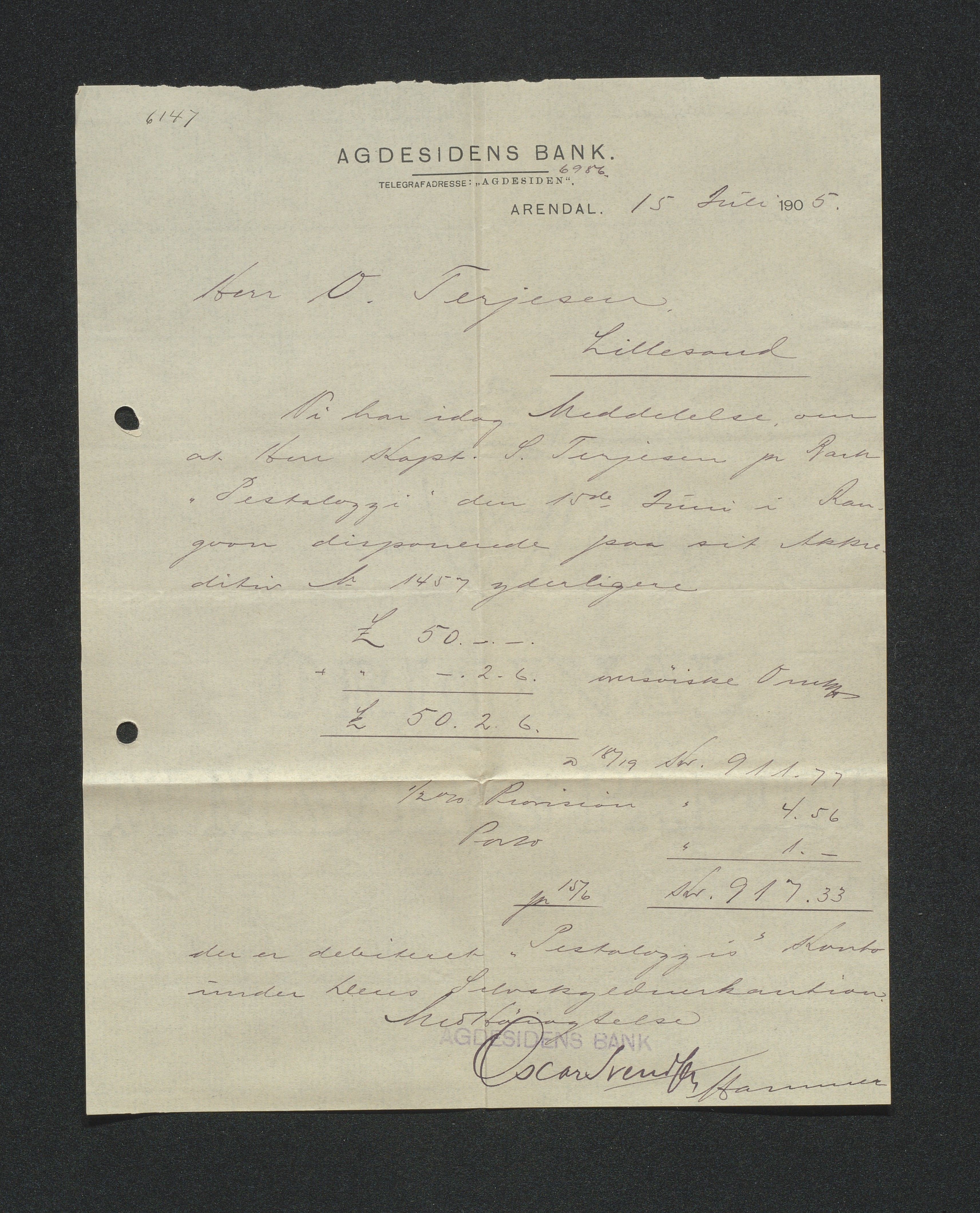 O. Terjesens rederi, AAKS/PA-2525/E/E01/L0013: Korrespondanse, 1904-1905