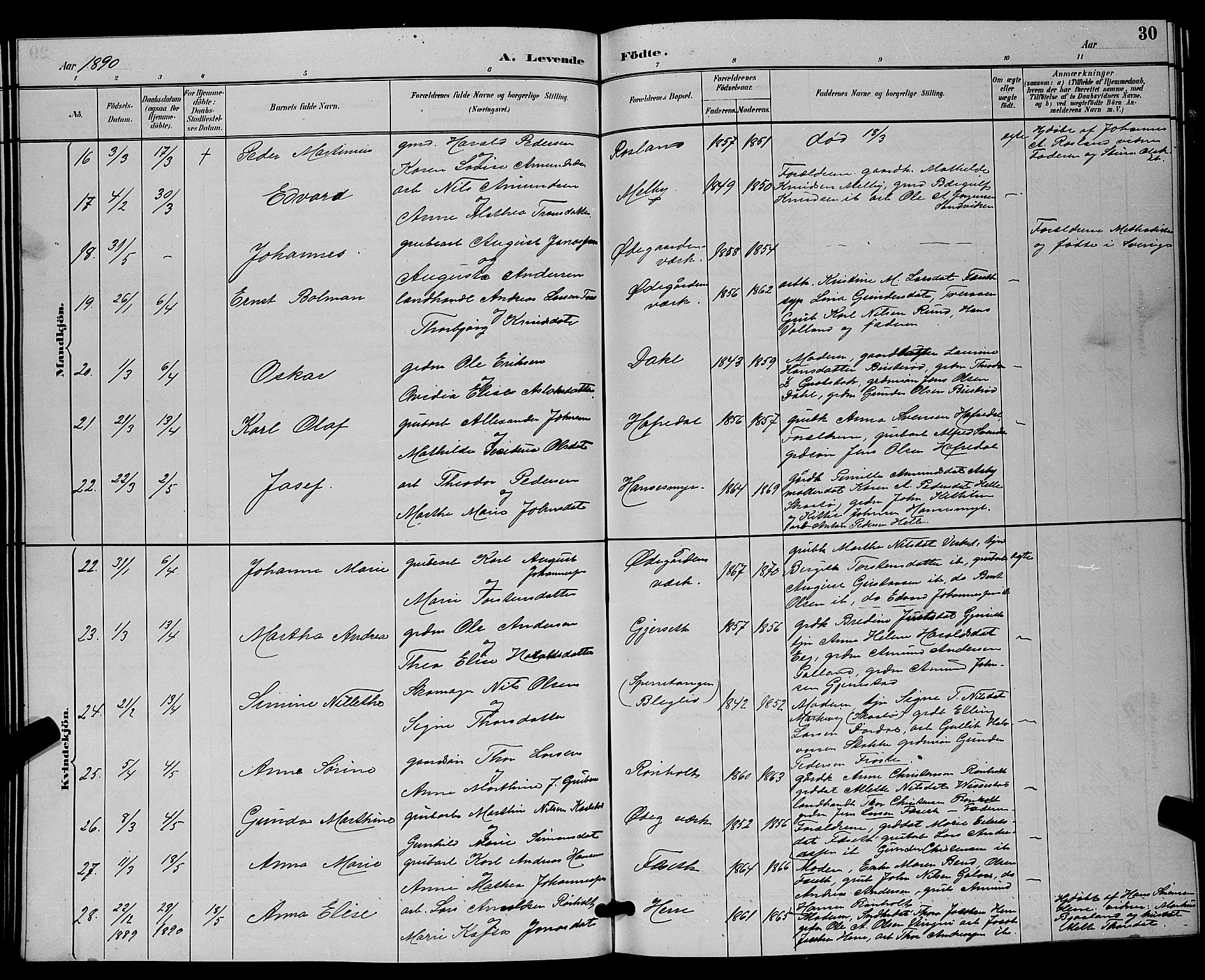 Bamble kirkebøker, AV/SAKO-A-253/G/Ga/L0009: Parish register (copy) no. I 9, 1888-1900, p. 30