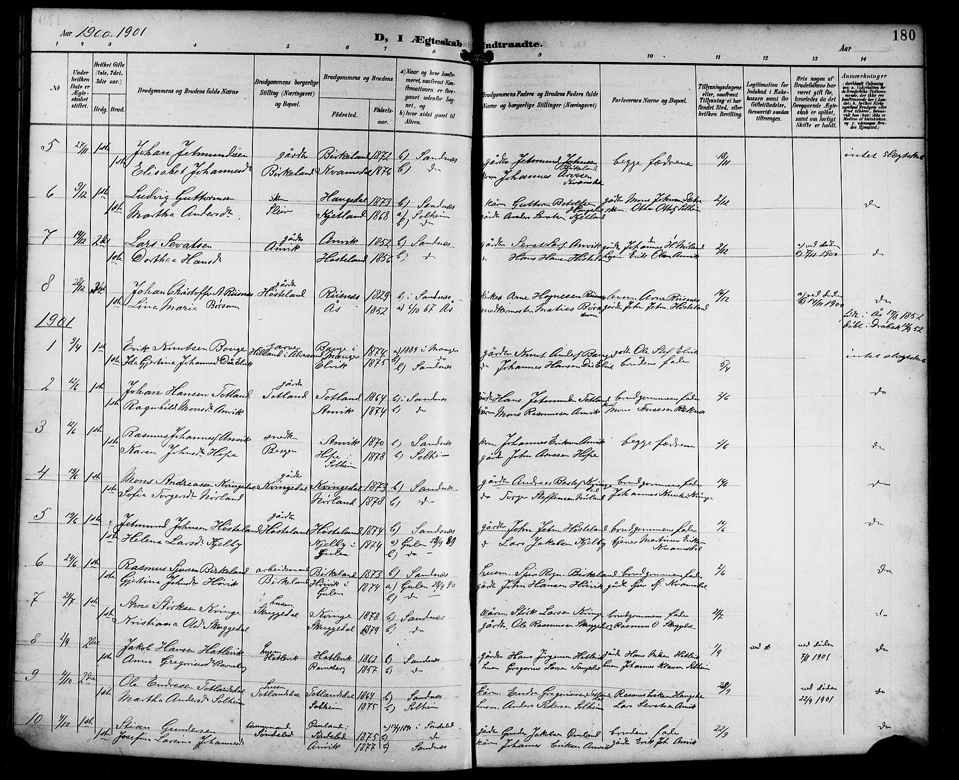 Masfjorden Sokneprestembete, AV/SAB-A-77001: Parish register (copy) no. B 1, 1892-1913, p. 180