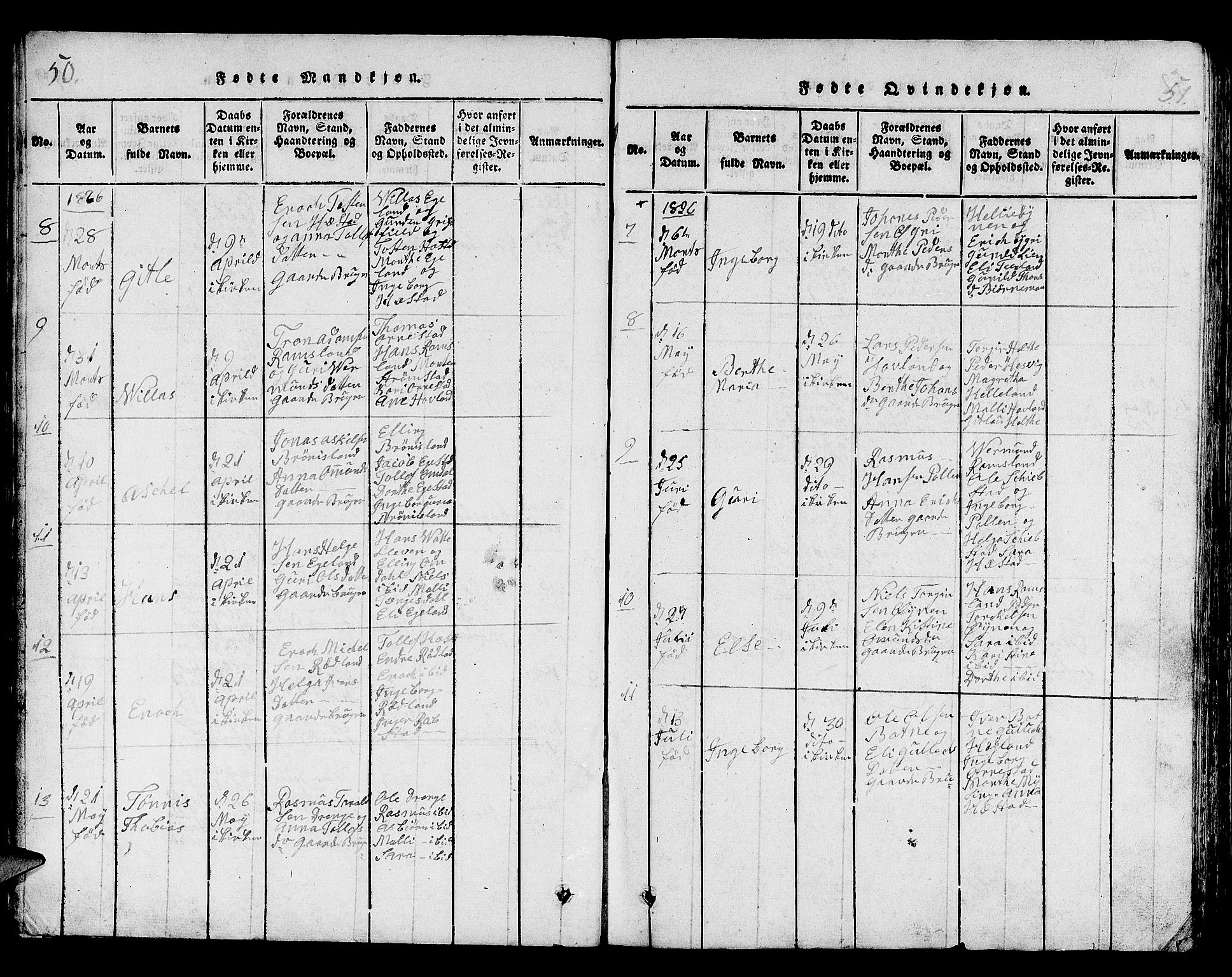 Helleland sokneprestkontor, AV/SAST-A-101810: Parish register (copy) no. B 1, 1815-1841, p. 50-51