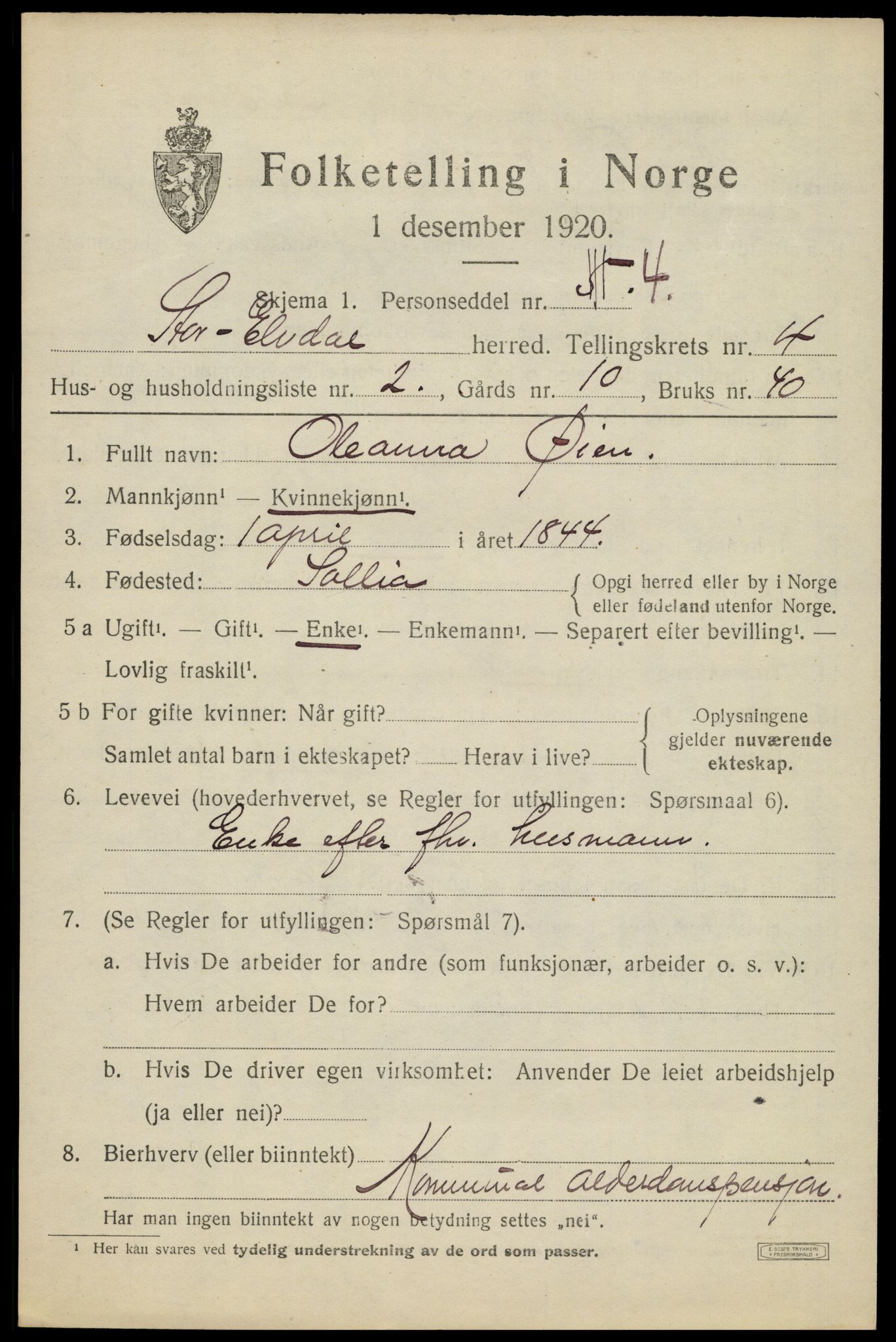 SAH, 1920 census for Stor-Elvdal, 1920, p. 3516