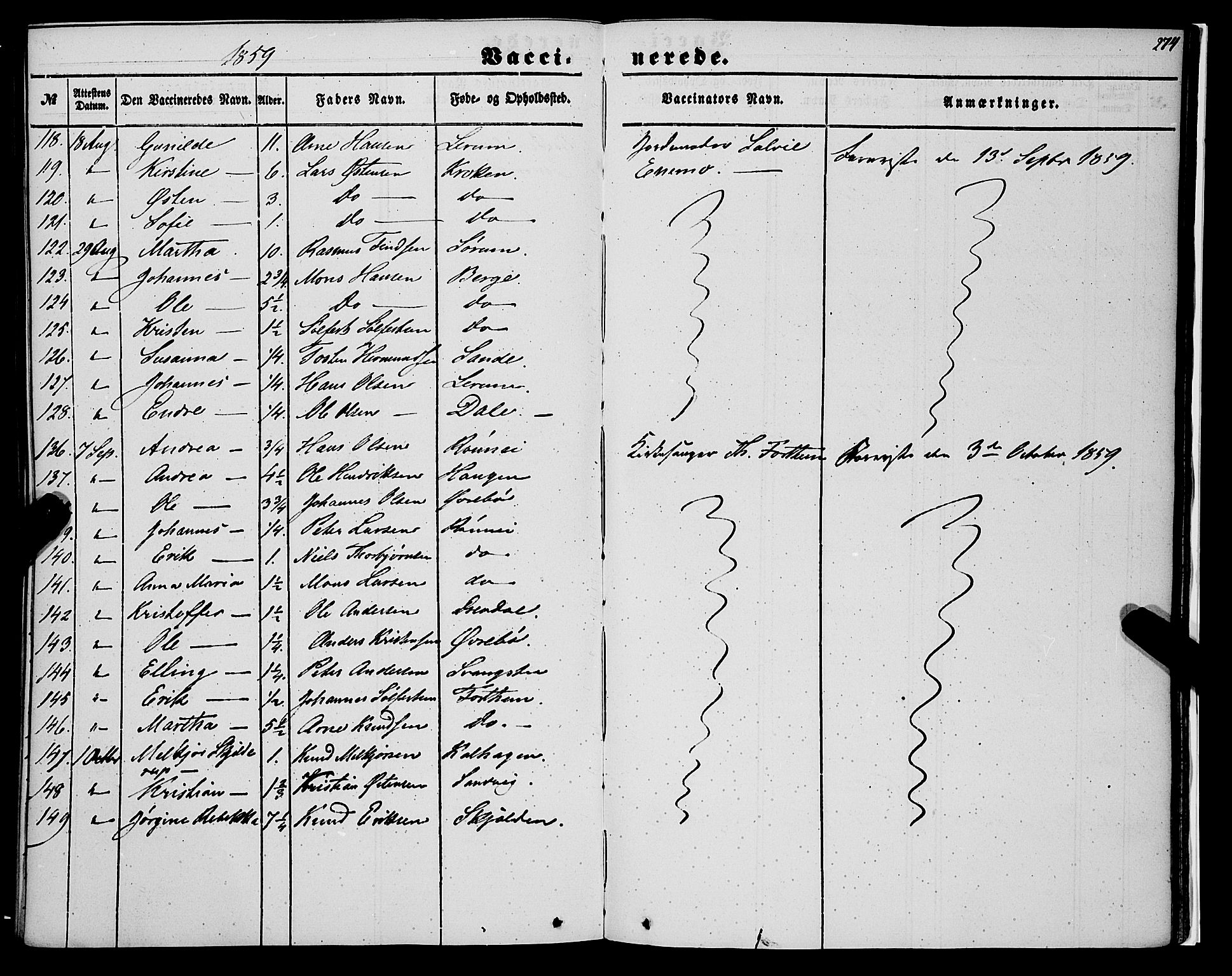 Luster sokneprestembete, AV/SAB-A-81101/H/Haa/Haaa/L0007: Parish register (official) no. A 7, 1849-1859, p. 274