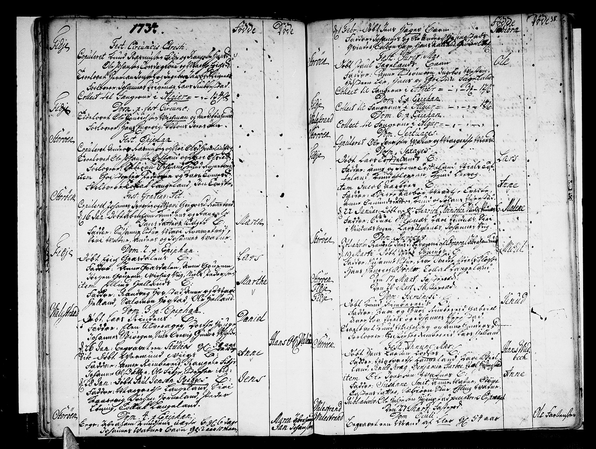 Stord sokneprestembete, SAB/A-78201/H/Haa: Parish register (official) no. A 1, 1725-1744, p. 38