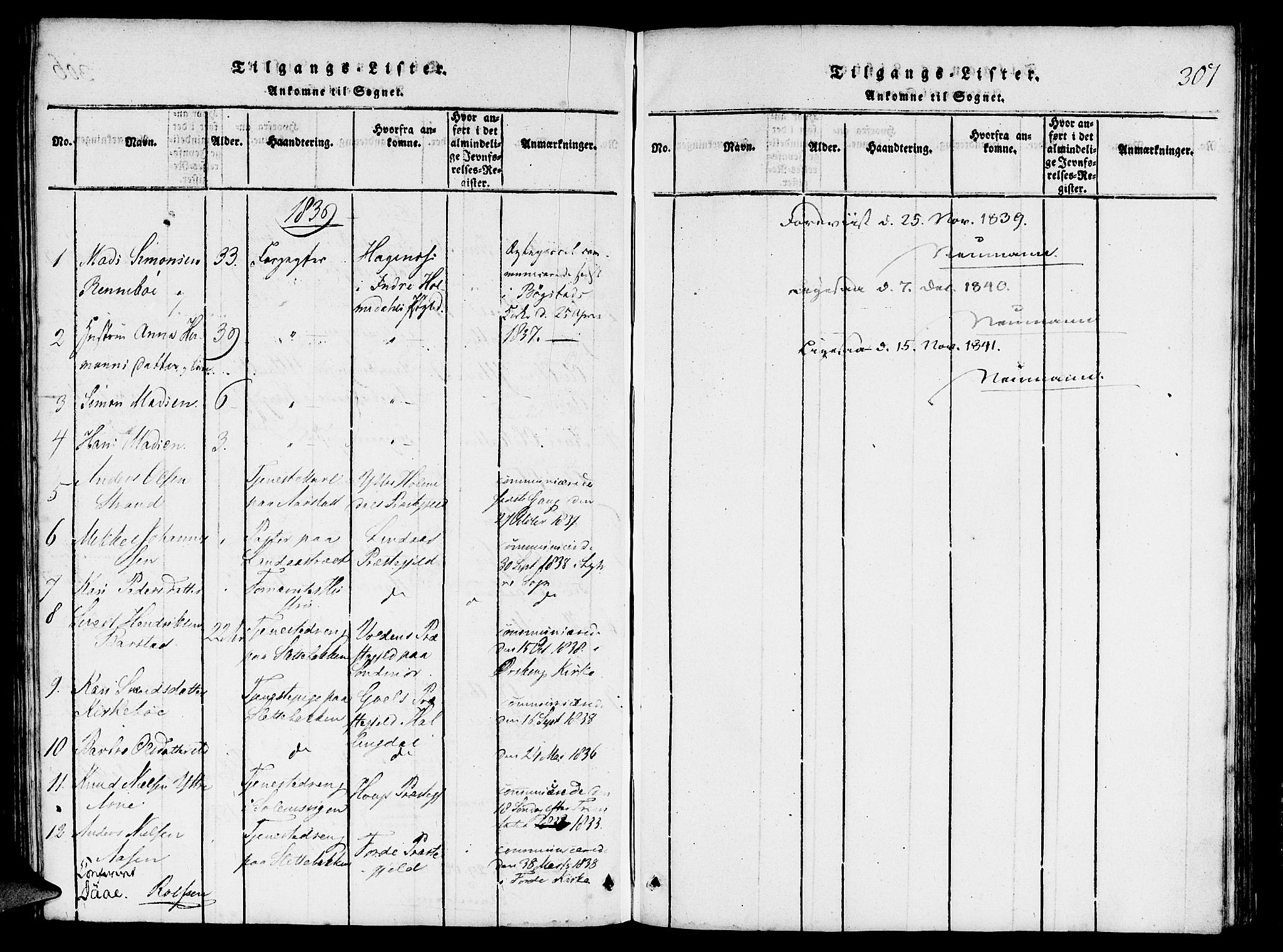 St. Jørgens hospital og Årstad sokneprestembete, AV/SAB-A-99934: Parish register (official) no. A 3, 1815-1843, p. 307