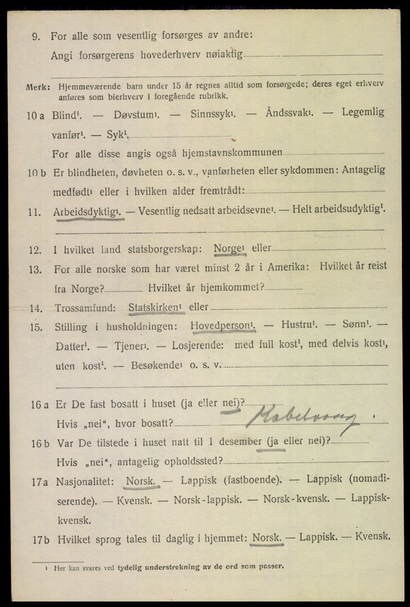 SAT, 1920 census for Vågan, 1920, p. 6138