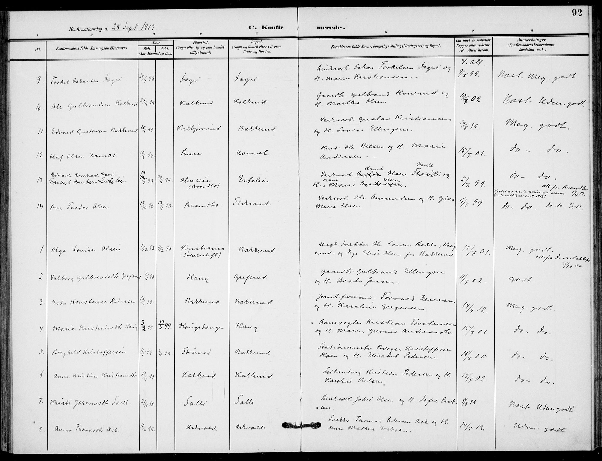 Hole kirkebøker, AV/SAKO-A-228/F/Fb/L0003: Parish register (official) no. II 3, 1906-1916, p. 92