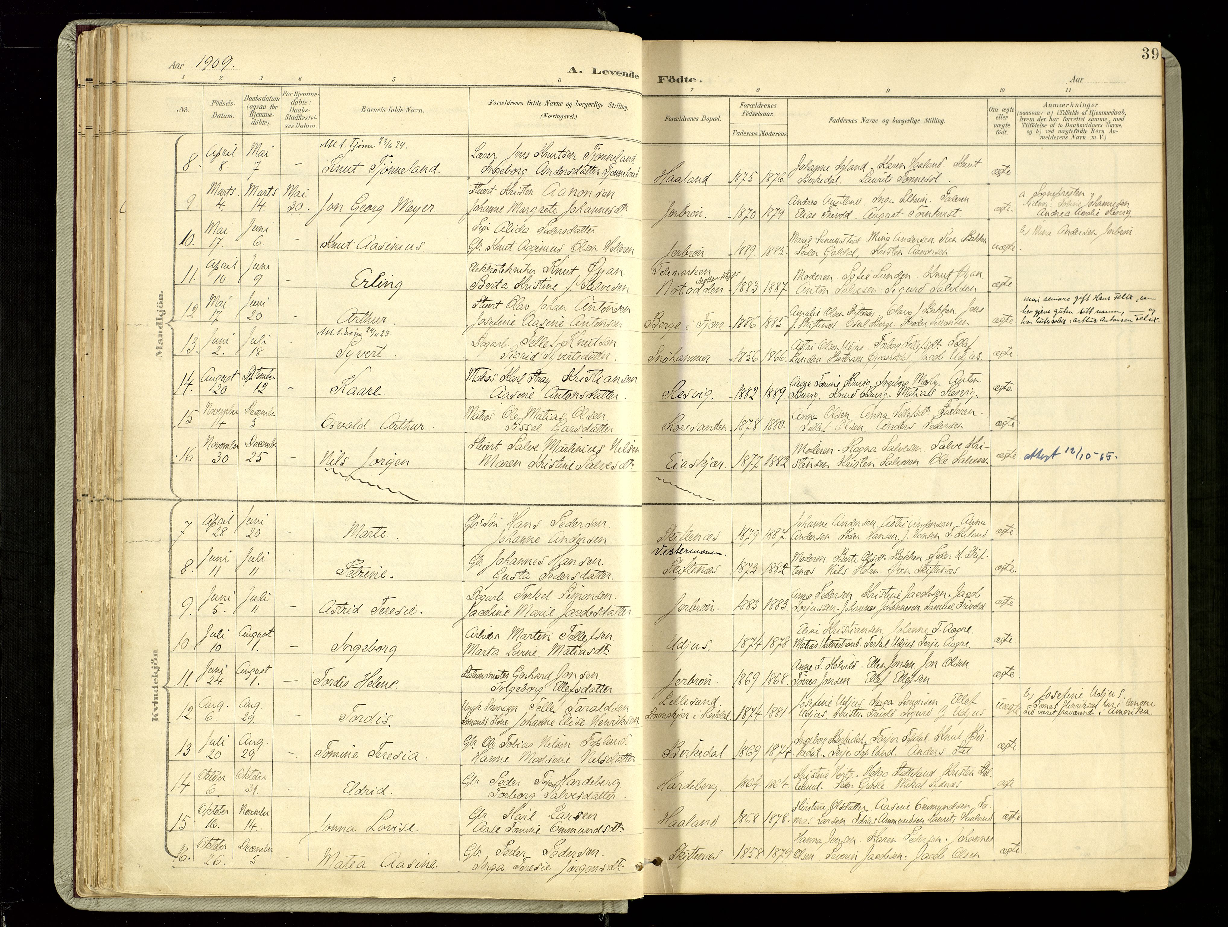 Hommedal sokneprestkontor, SAK/1111-0023/F/Fa/Fab/L0007: Parish register (official) no. A 7, 1898-1924, p. 39