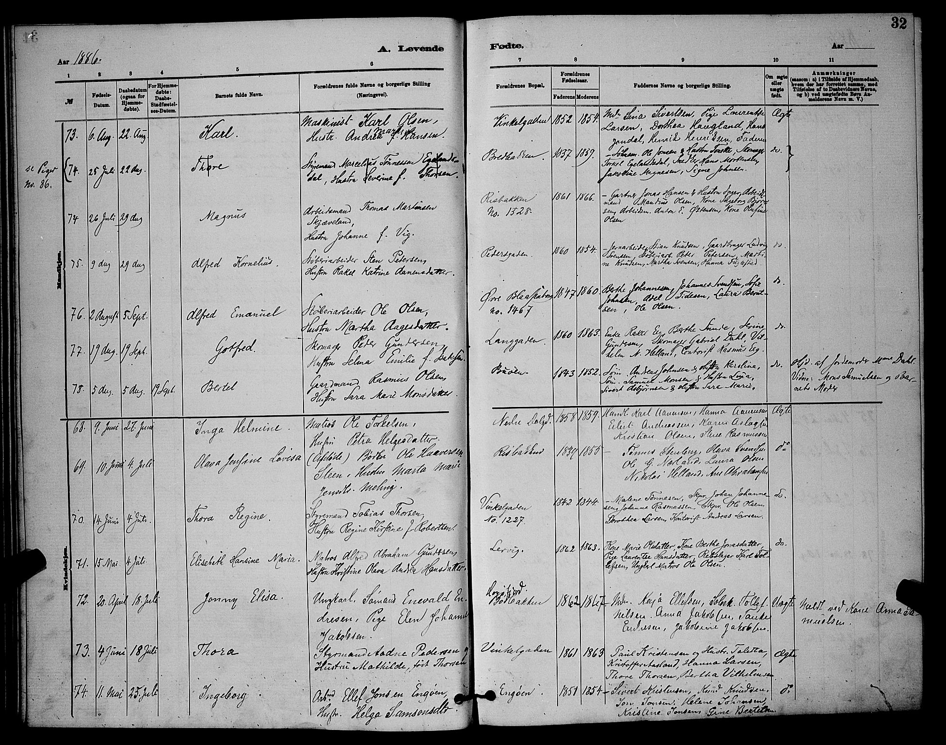 St. Johannes sokneprestkontor, AV/SAST-A-101814/001/30/30BB/L0001: Parish register (copy) no. B 1, 1885-1897, p. 32