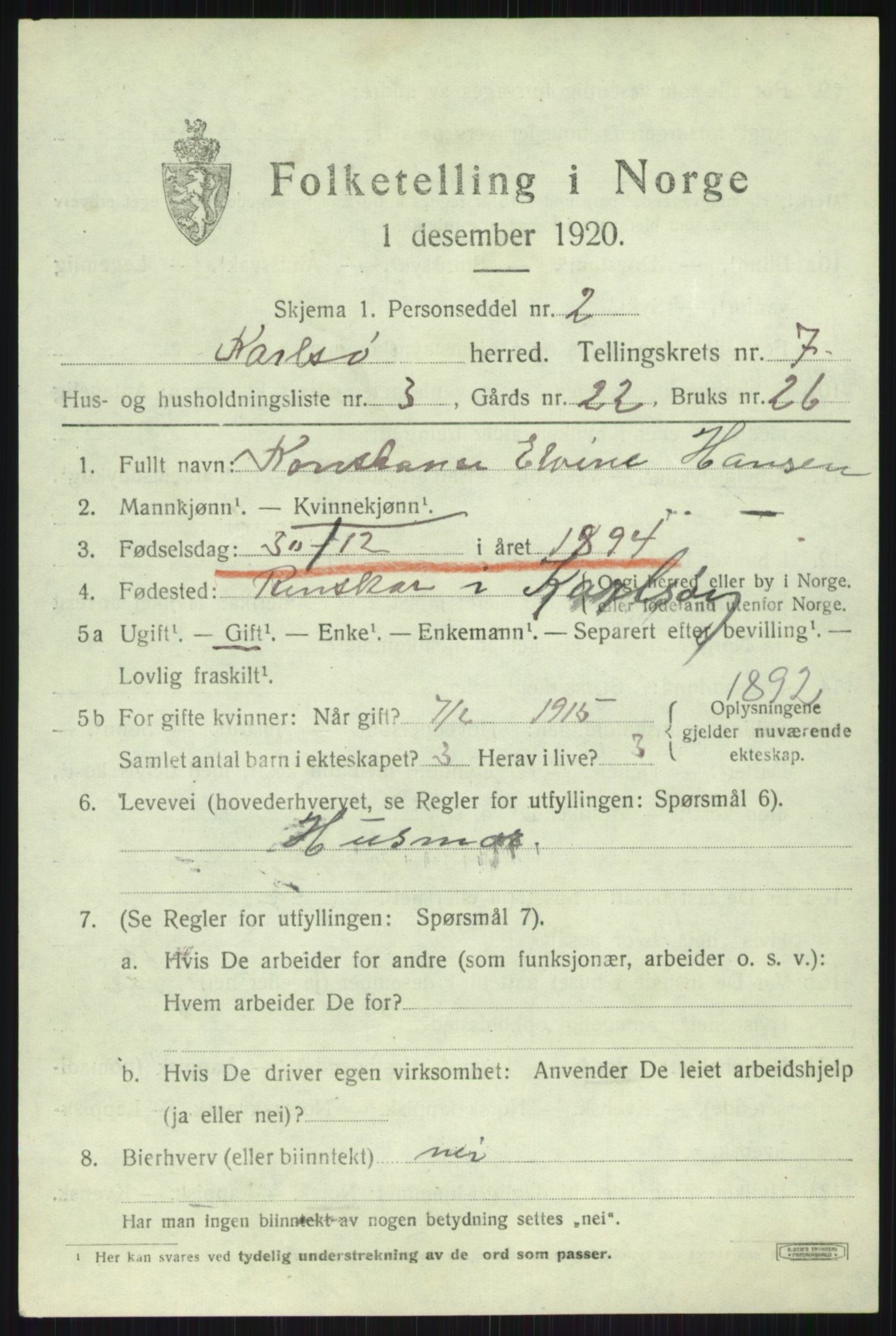 SATØ, 1920 census for Karlsøy, 1920, p. 2660